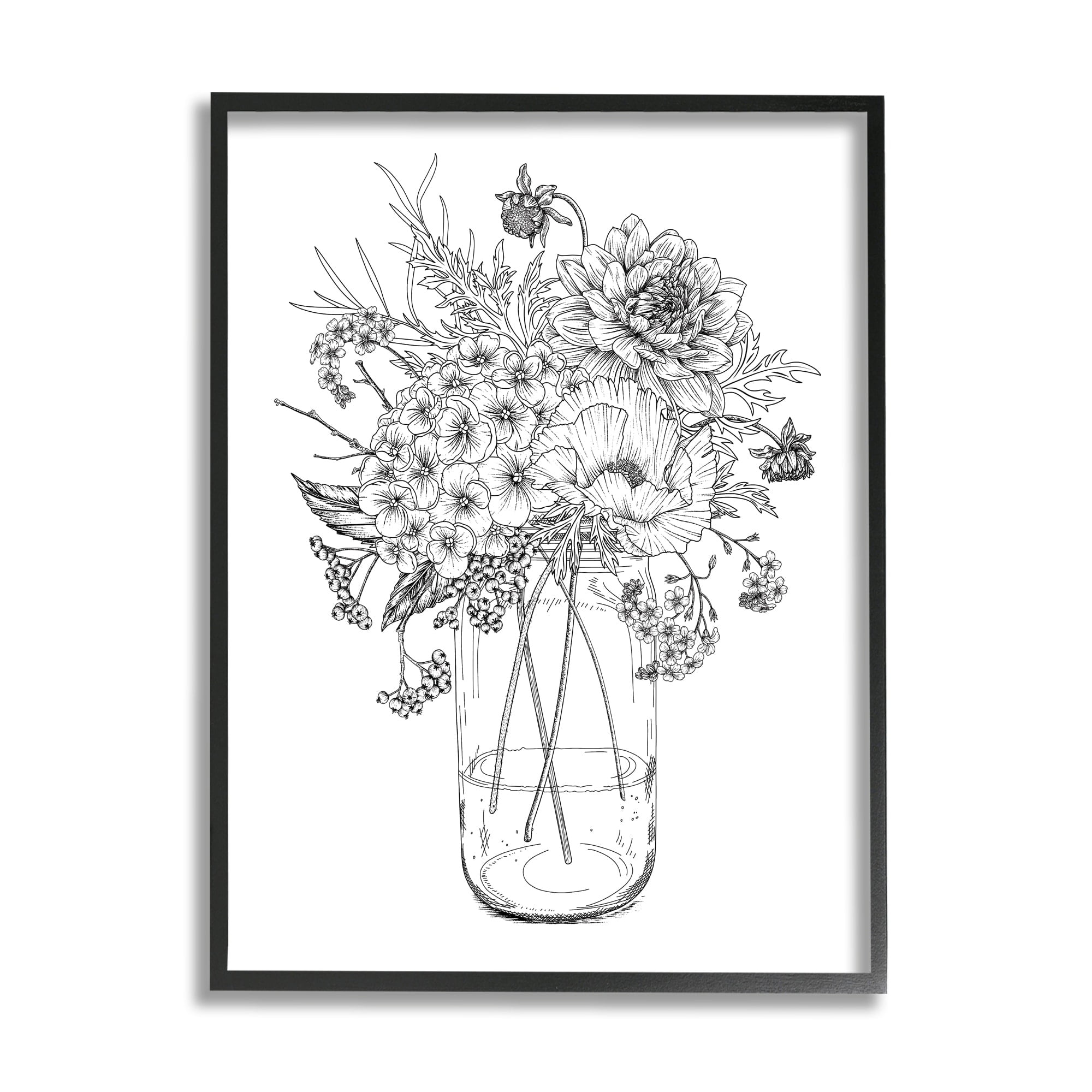 Stupell Industries Detailed Varied Flower Bouquet Blossoming Wildflower Blooms Graphic Art Black Framed Art Print Wall Art, Design by Lettered and Lined
