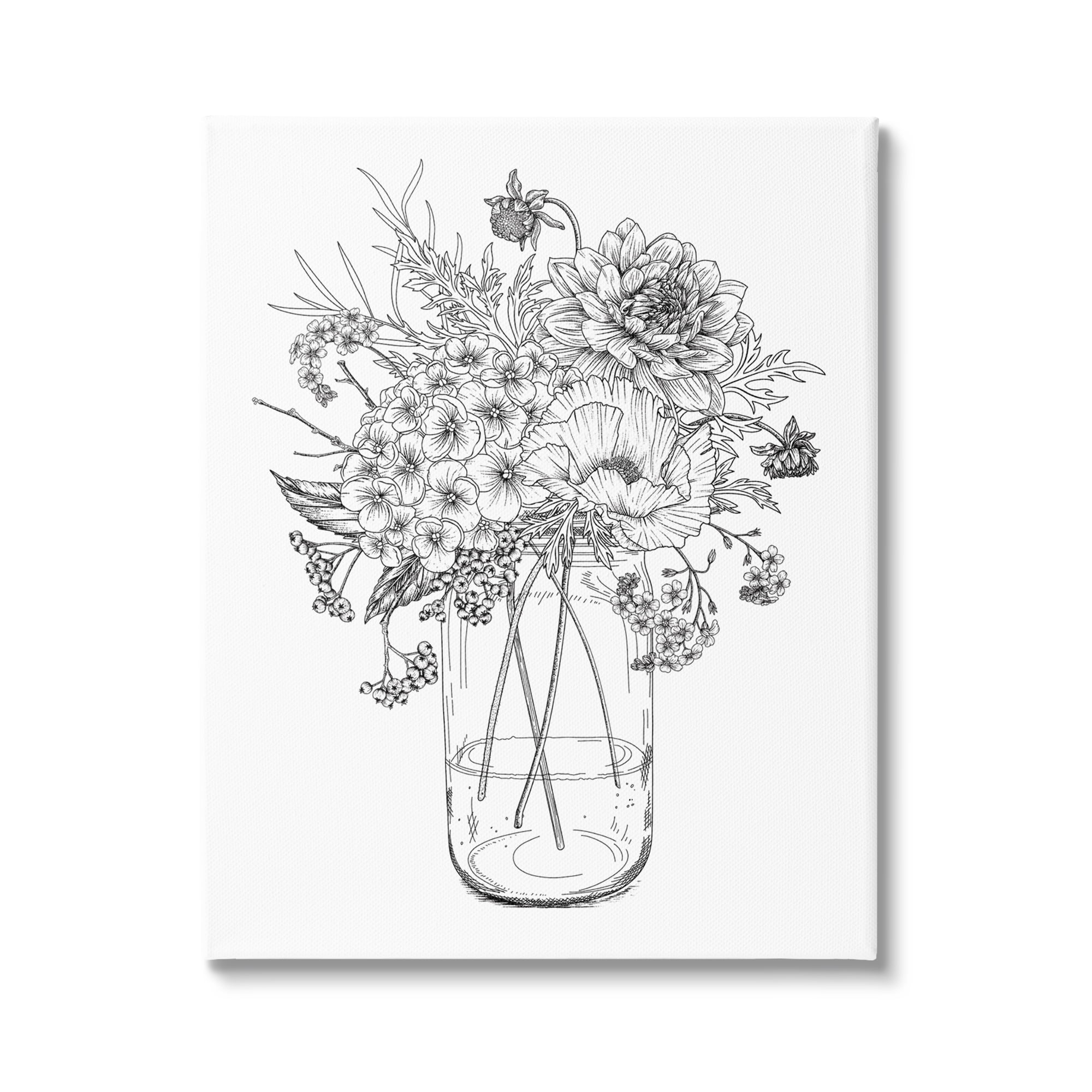 Stupell Industries Detailed Varied Flower Bouquet Blossoming Wildflower Blooms Graphic Art Gallery Wrapped Canvas Print Wall Art, Design by Lettered and Lined