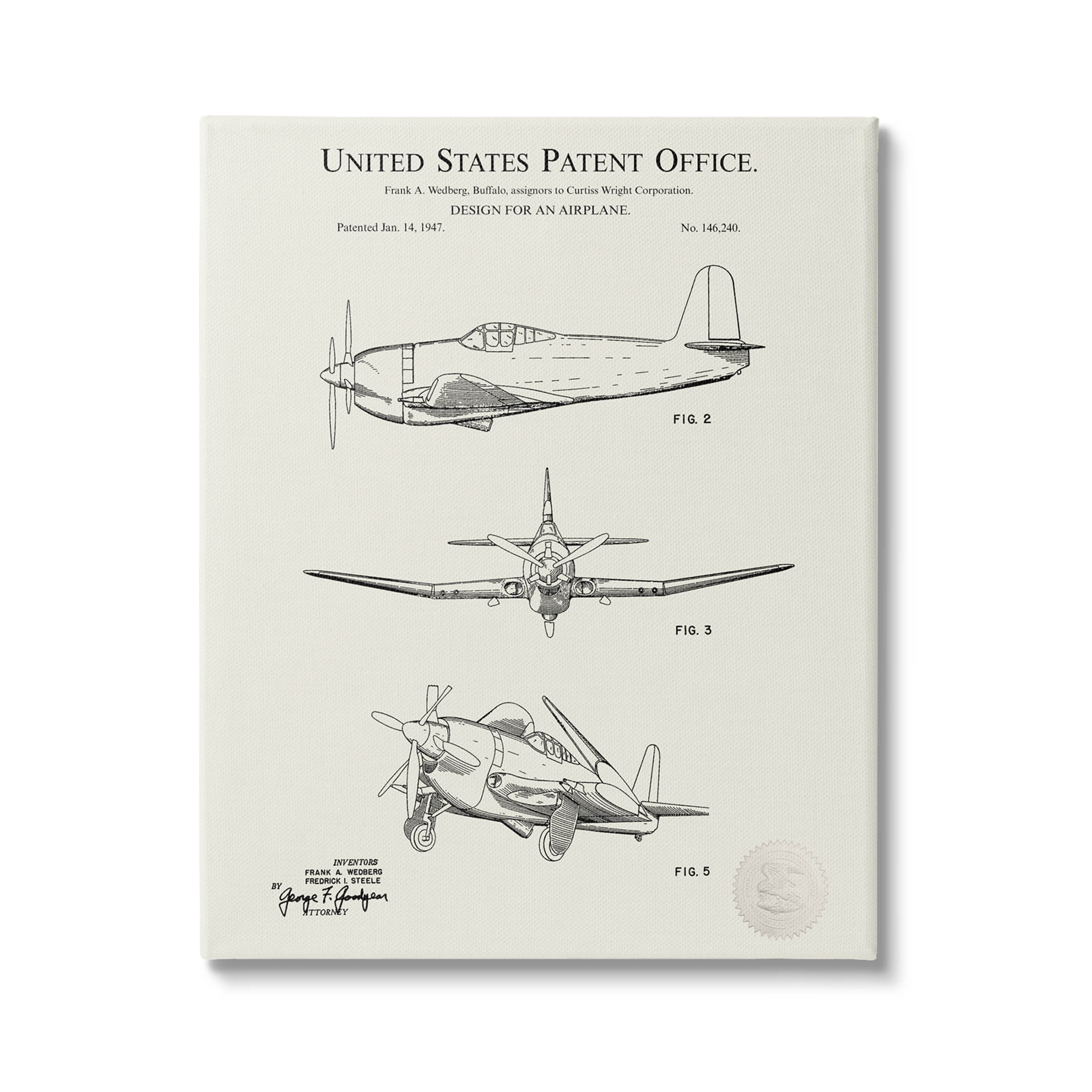 Stupell Industries Detailed Vintage Plane Patent Graphic Art Gallery Wrapped Canvas Print Wall Art, Design by Karl Hronek