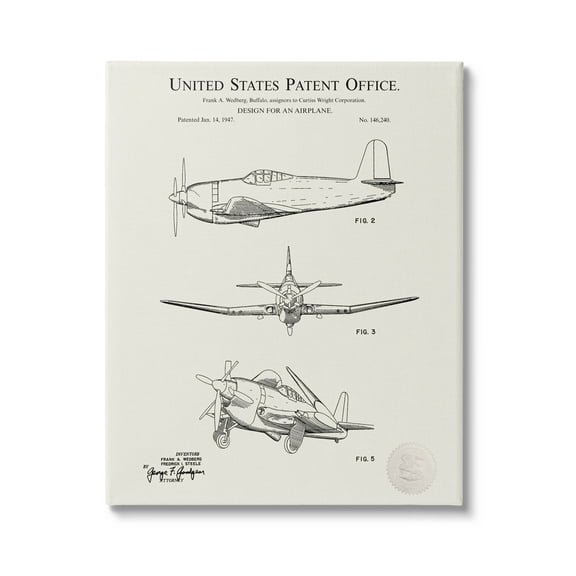 Stupell Industries Detailed Vintage Plane Patent Graphic Art Gallery Wrapped Canvas Print Wall Art, Design by Karl Hronek
