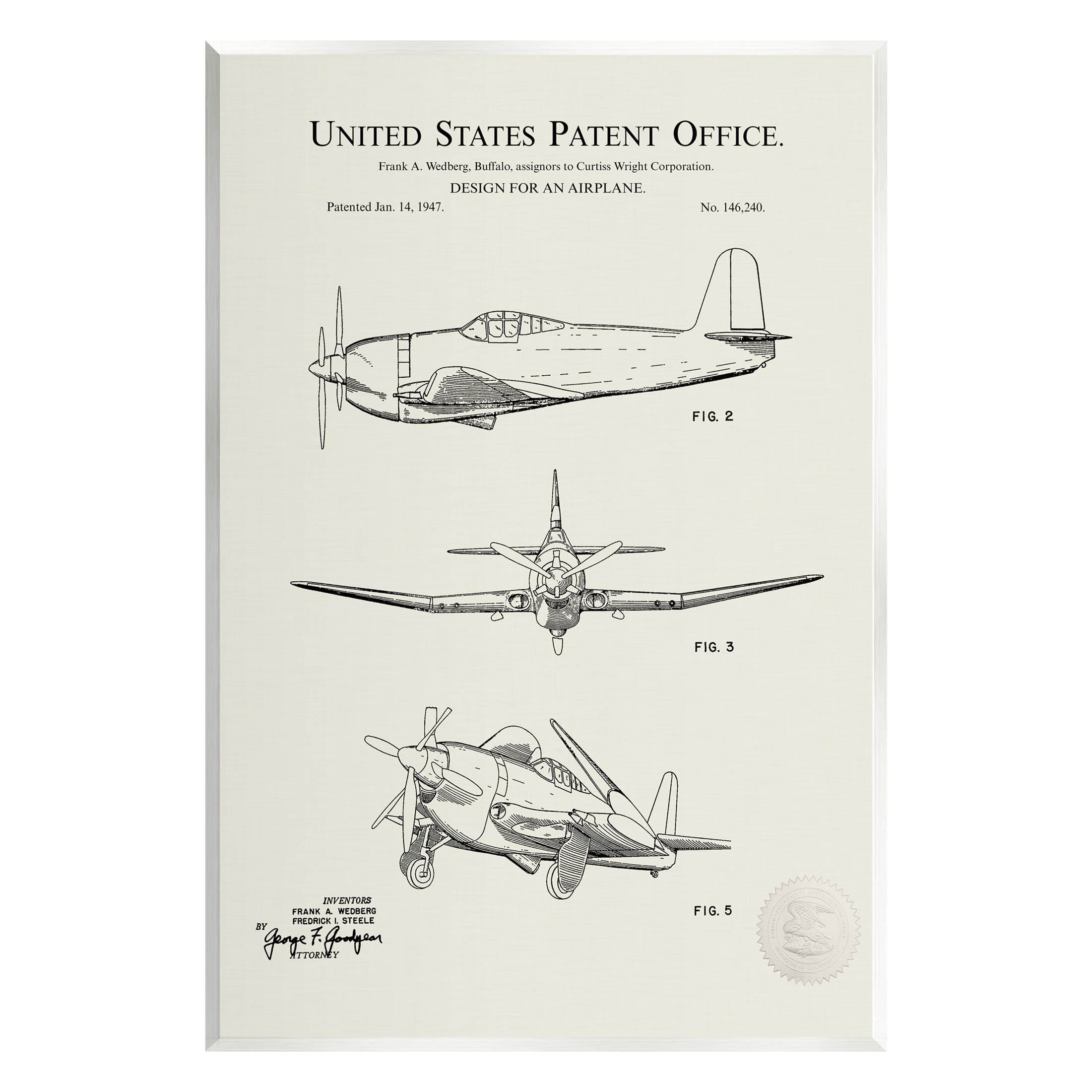 Stupell Industries Detailed Vintage Plane Patent Graphic Art Unframed Art Print Wall Art, Design by Karl Hronek