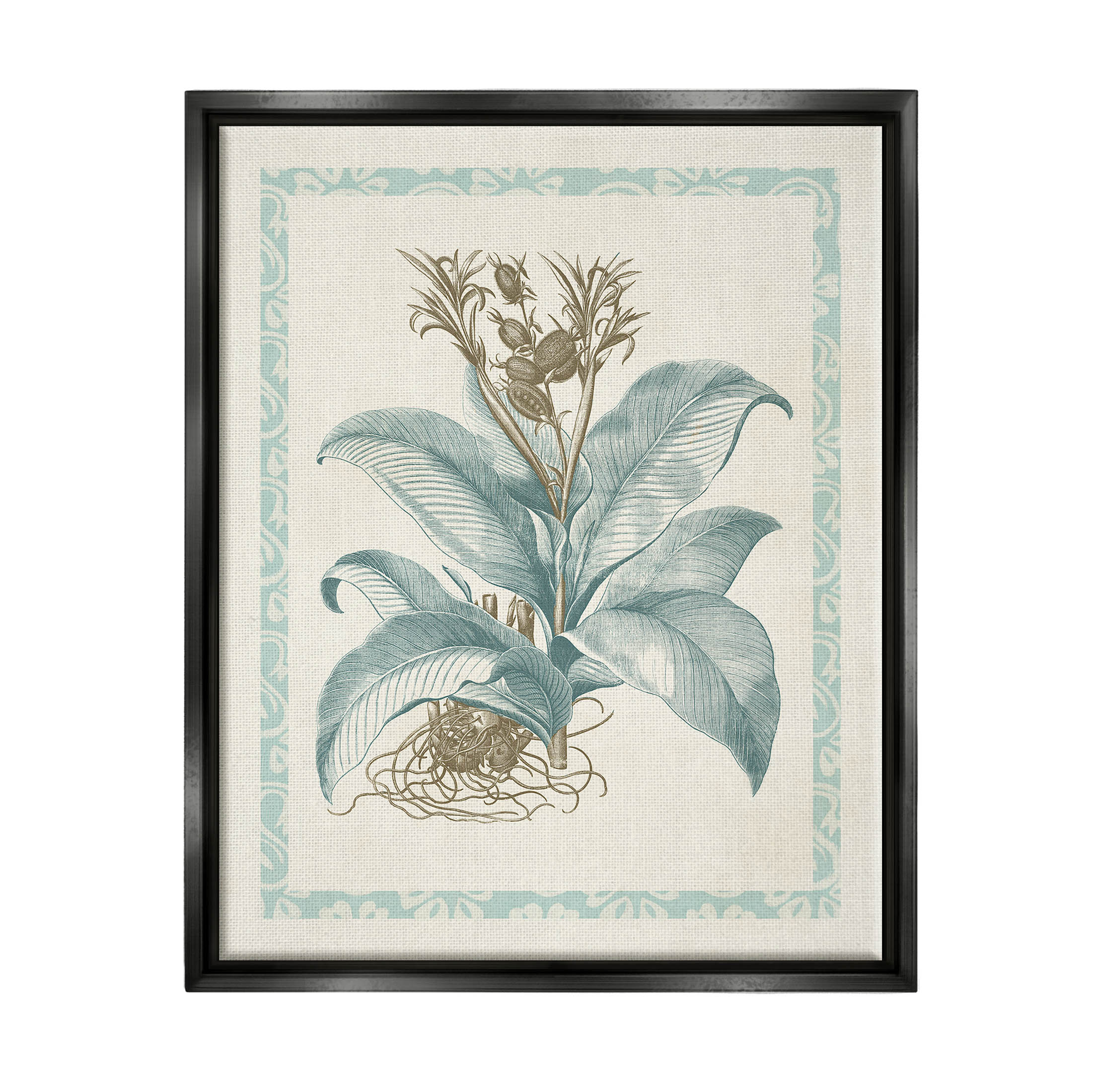 Stupell Industries Detailed Wild Herb Flower Graphic Art Jet Black Floating Framed Canvas Print Wall Art, Design by Vision Studio