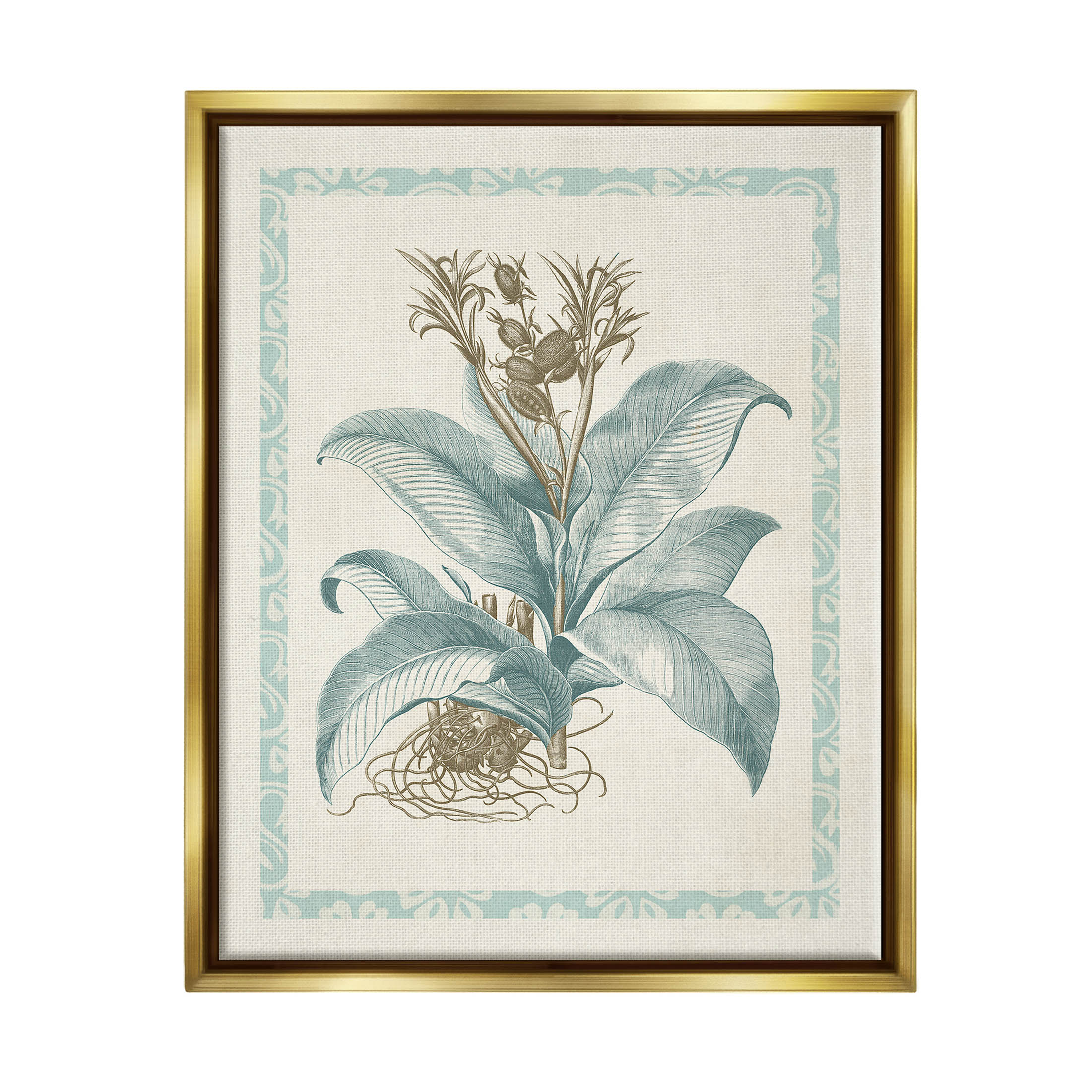Stupell Industries Detailed Wild Herb Flower Graphic Art Metallic Gold Floating Framed Canvas Print Wall Art, Design by Vision Studio