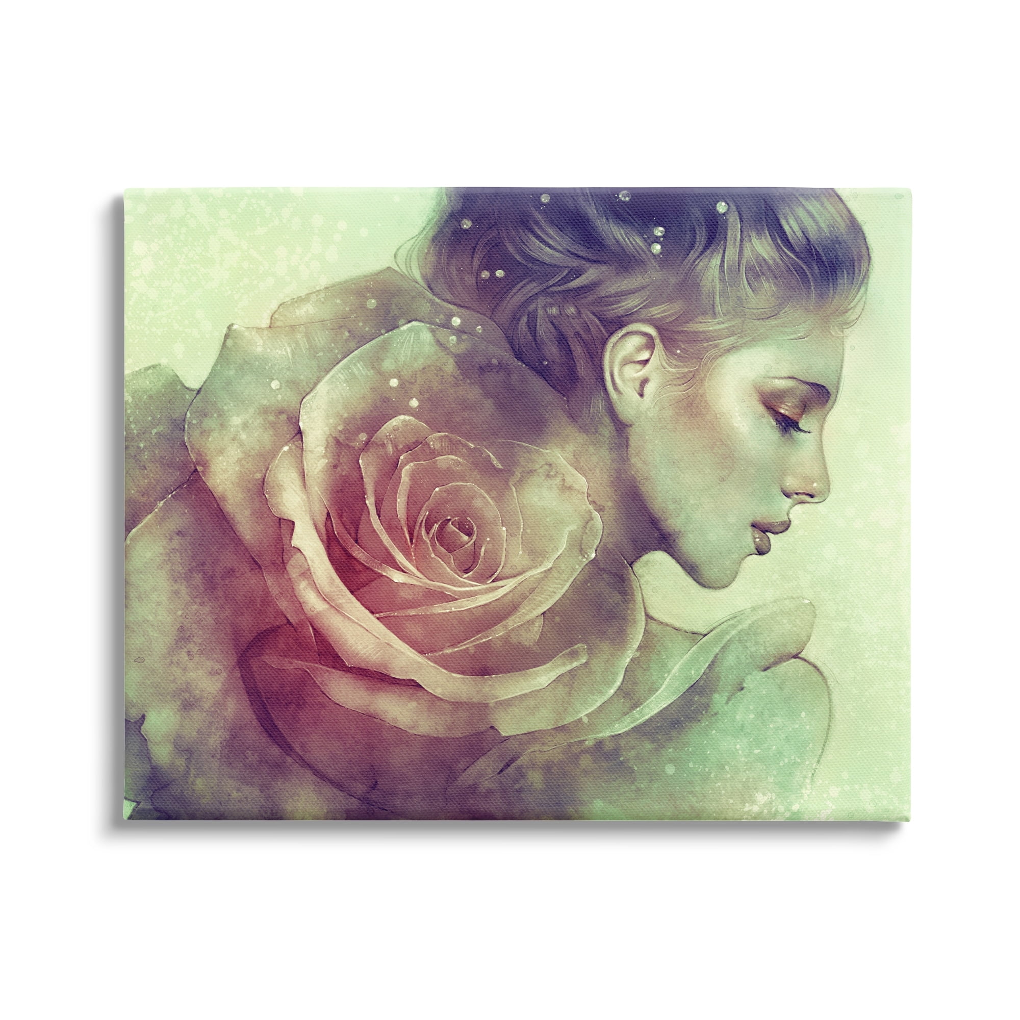 Stupell Detailed Woman Portrait Layered Pink Rose Blossom Canvas Wall Art, 20 x 16, Design by Anna Dittman