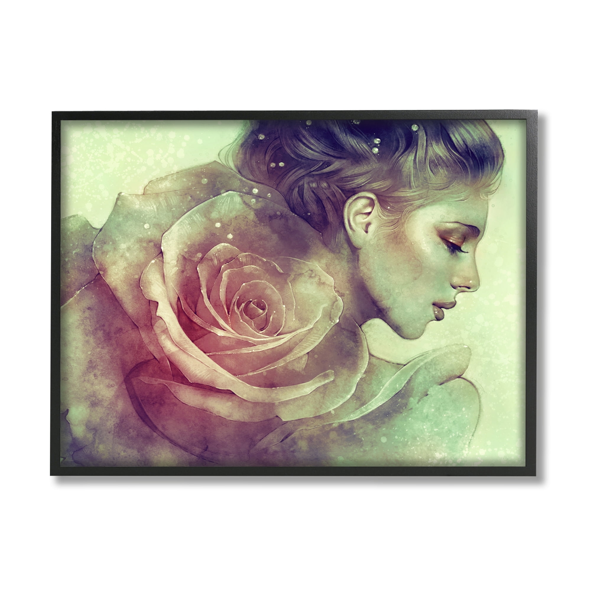 Stupell Industries Detailed Woman Portrait Layered Pink Rose Blossom Framed Wall Art, 14 x 11, Design by Anna Dittman
