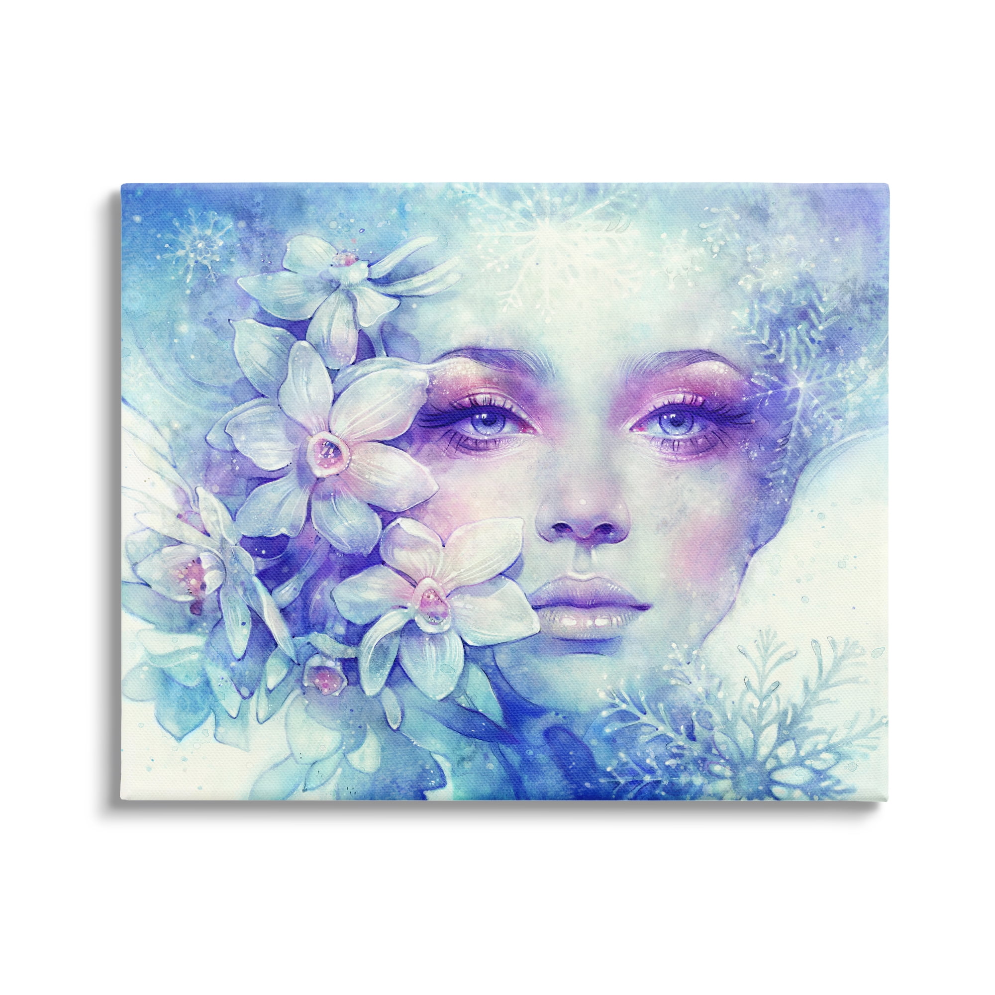 Stupell Industries Detailed Woman Purple Makeup Floral Bouquet Snowflakes Canvas Wall Art, 48 x 36, Design by Christopher Cuseo