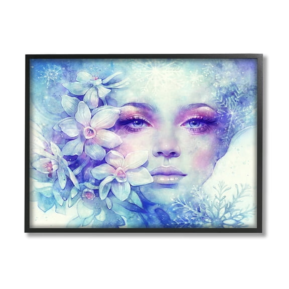 Stupell Industries Detailed Woman Purple Makeup Floral Bouquet Snowflakes Framed Wall Art, 20 x 16, Design by Christopher Cuseo