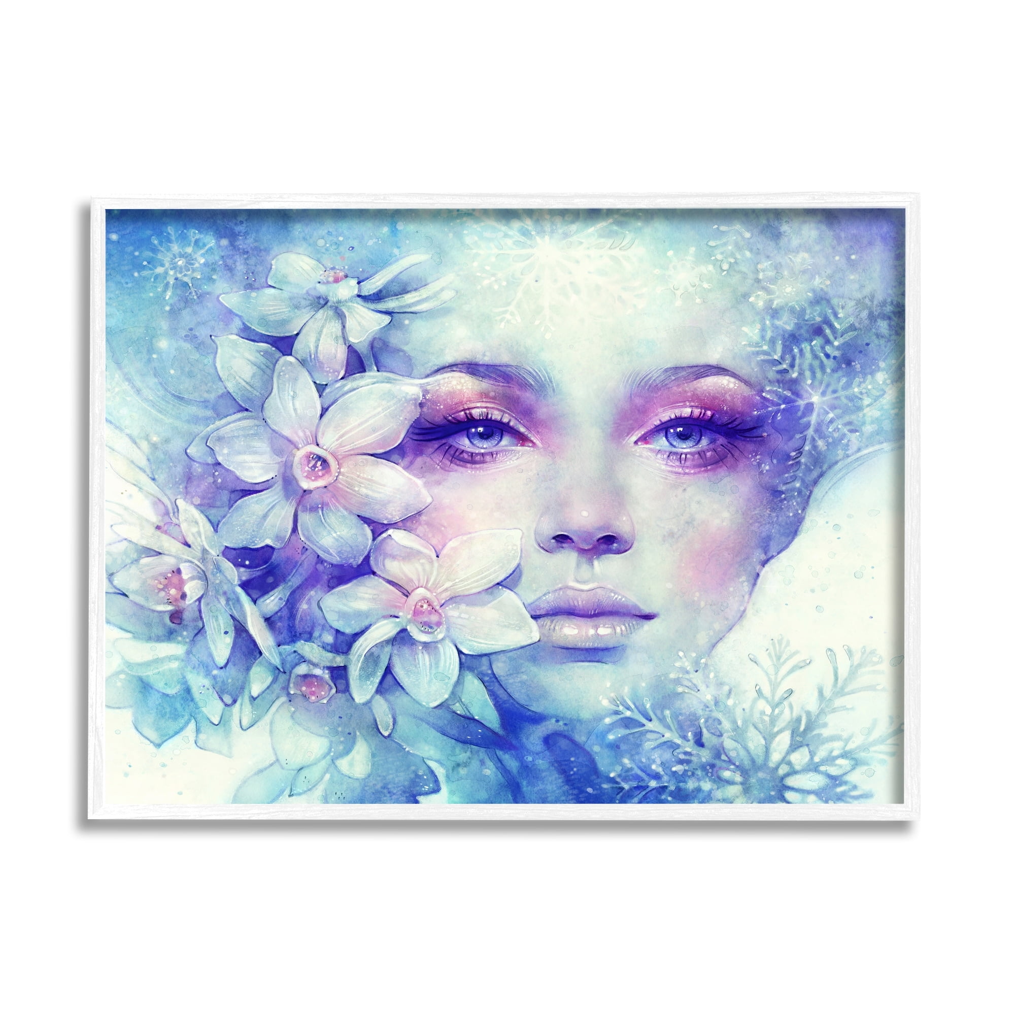 Stupell Industries Detailed Woman Purple Makeup Floral Bouquet Snowflakes Framed Wall Art, 30 x 24, Design by Christopher Cuseo