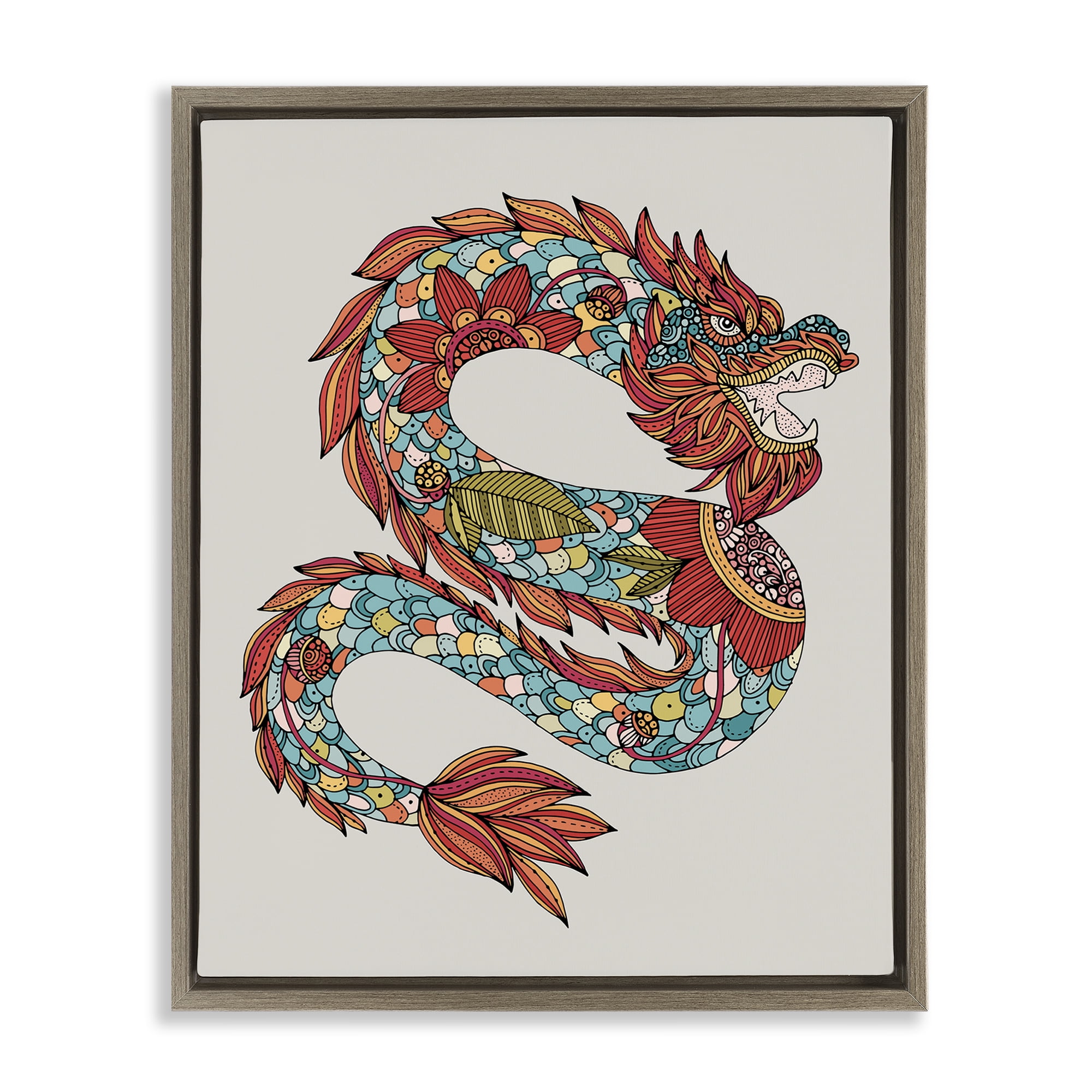 Stupell Industries Detailed Year of Dragon Fairy Tales & Fantasy Painting Brown Floater Framed Canvas Art Print Wall Art, 25 x 31