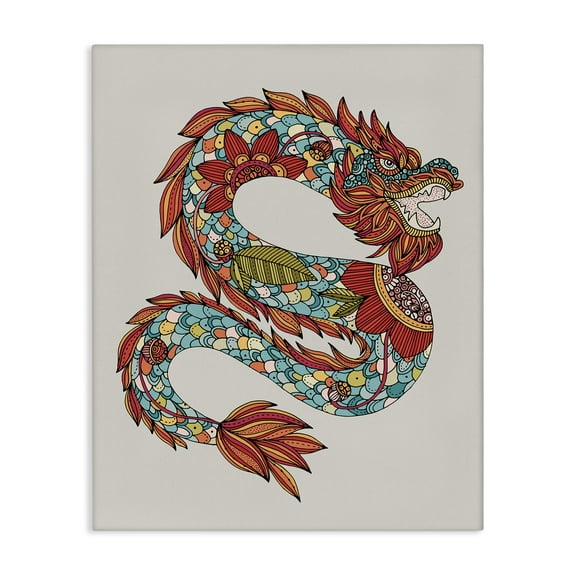 Stupell Industries Detailed Year of Dragon Fairy Tales & Fantasy Painting Gallery Wrapped Canvas Art Print Wall Art, 16 x 20