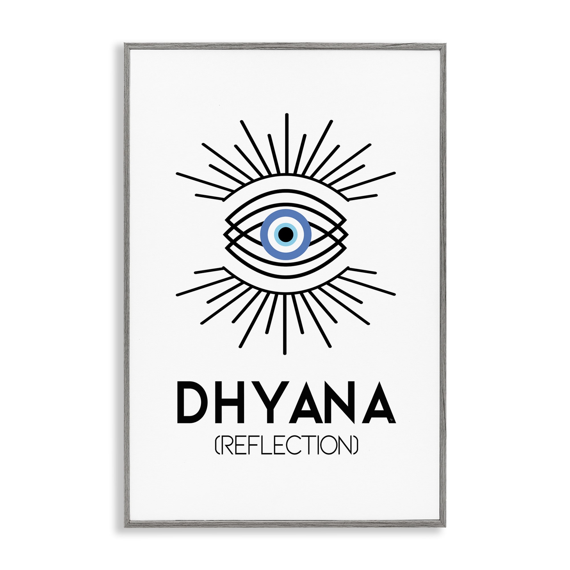 Stupell Industries Dhyana Reflection Eye Text & Numbers Painting Gray Framed Art Print Wall Art, 12 x 18