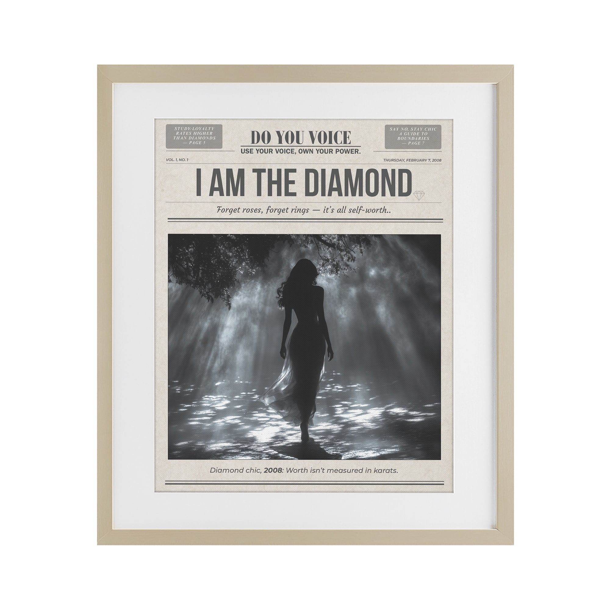 Stupell Industries Diamond Chic Newspaper Birch Framed Print Under Glass, design by A Barefoot Stylist