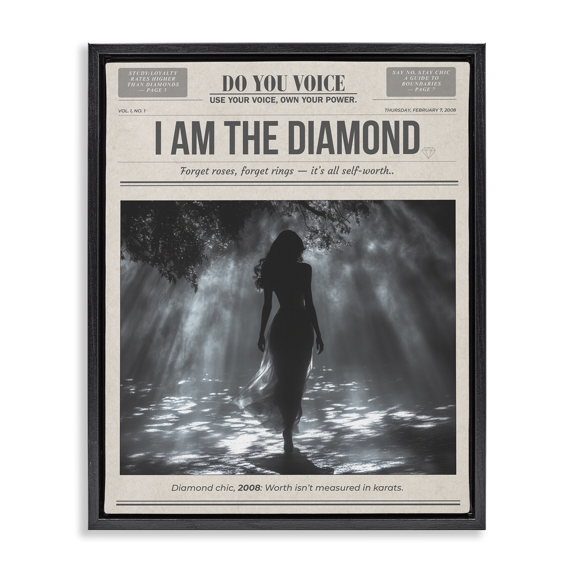 Stupell Industries Diamond Chic Newspaper Black Framed Floater Canvas Wall Art, design by A Barefoot Stylist