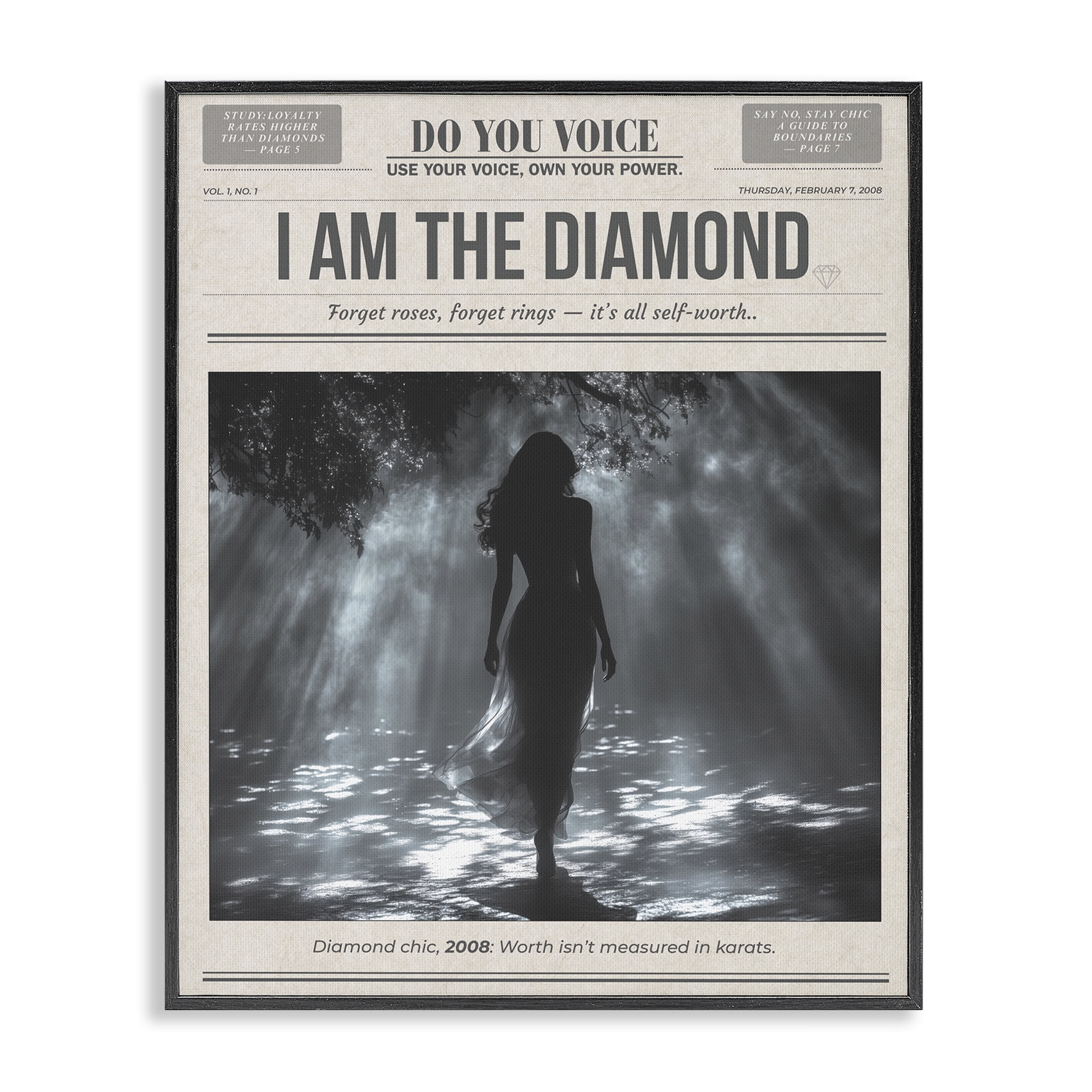 Stupell Industries Diamond Chic Newspaper Black Framed Giclee Art, design by A Barefoot Stylist