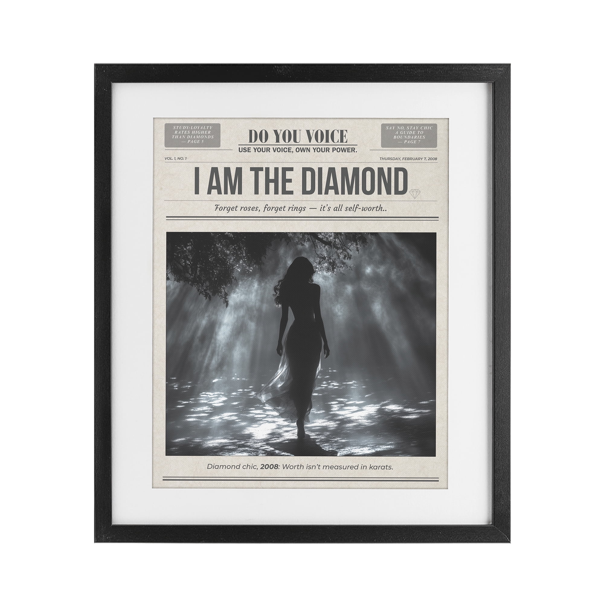 Stupell Industries Diamond Chic Newspaper Black Framed Print Under Glass, design by A Barefoot Stylist