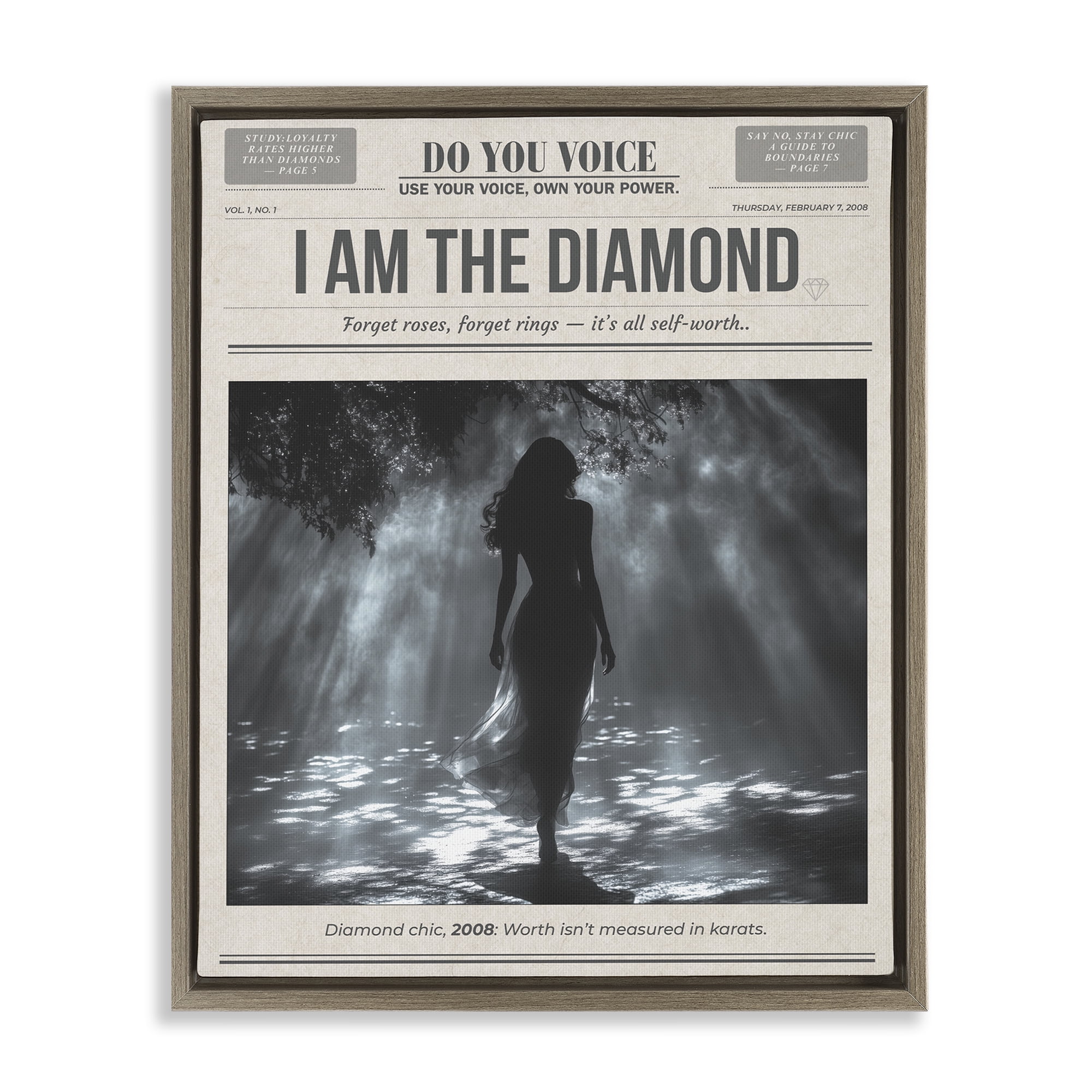 Stupell Industries Diamond Chic Newspaper Brown Framed Floater Canvas Wall Art, design by A Barefoot Stylist