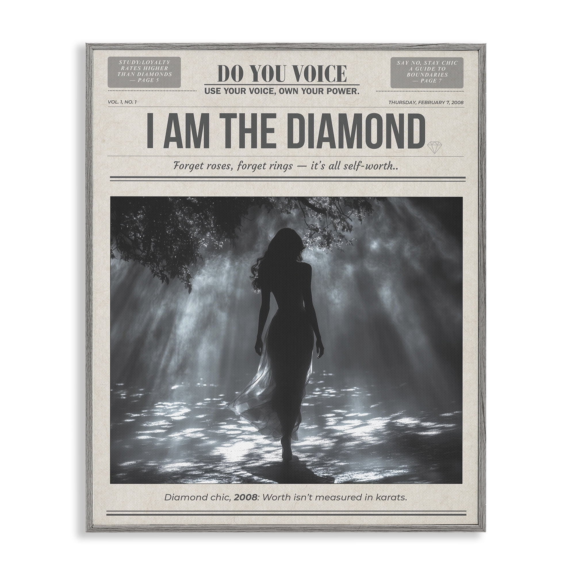 Stupell Industries Diamond Chic Newspaper Gray Framed Giclee Art, design by A Barefoot Stylist