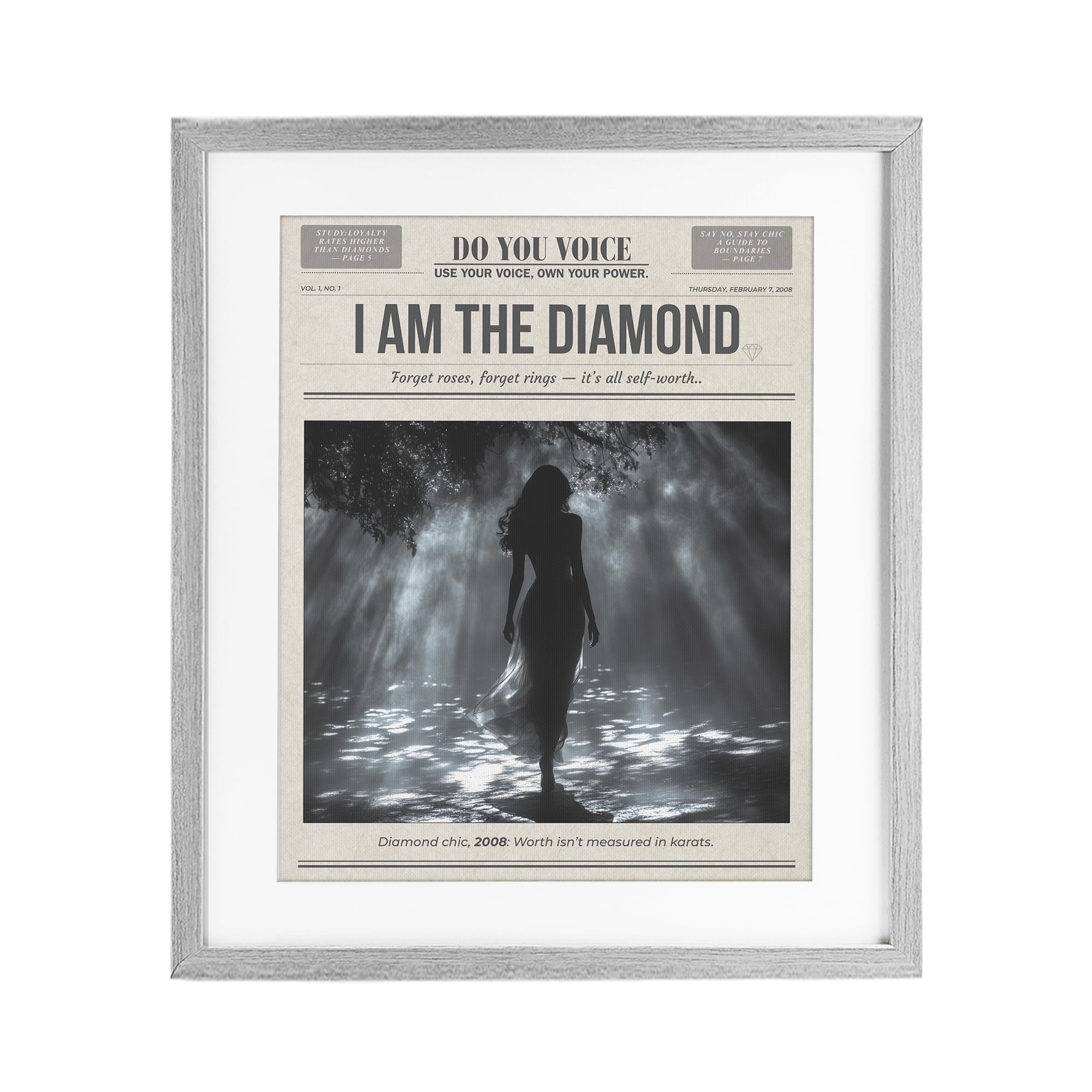 Stupell Industries Diamond Chic Newspaper Gray Framed Print Under Glass, design by A Barefoot Stylist
