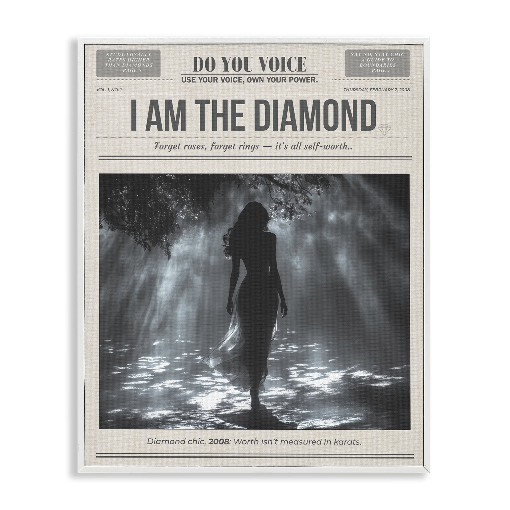 Stupell Industries Diamond Chic Newspaper White Framed Giclee Art, design by A Barefoot Stylist