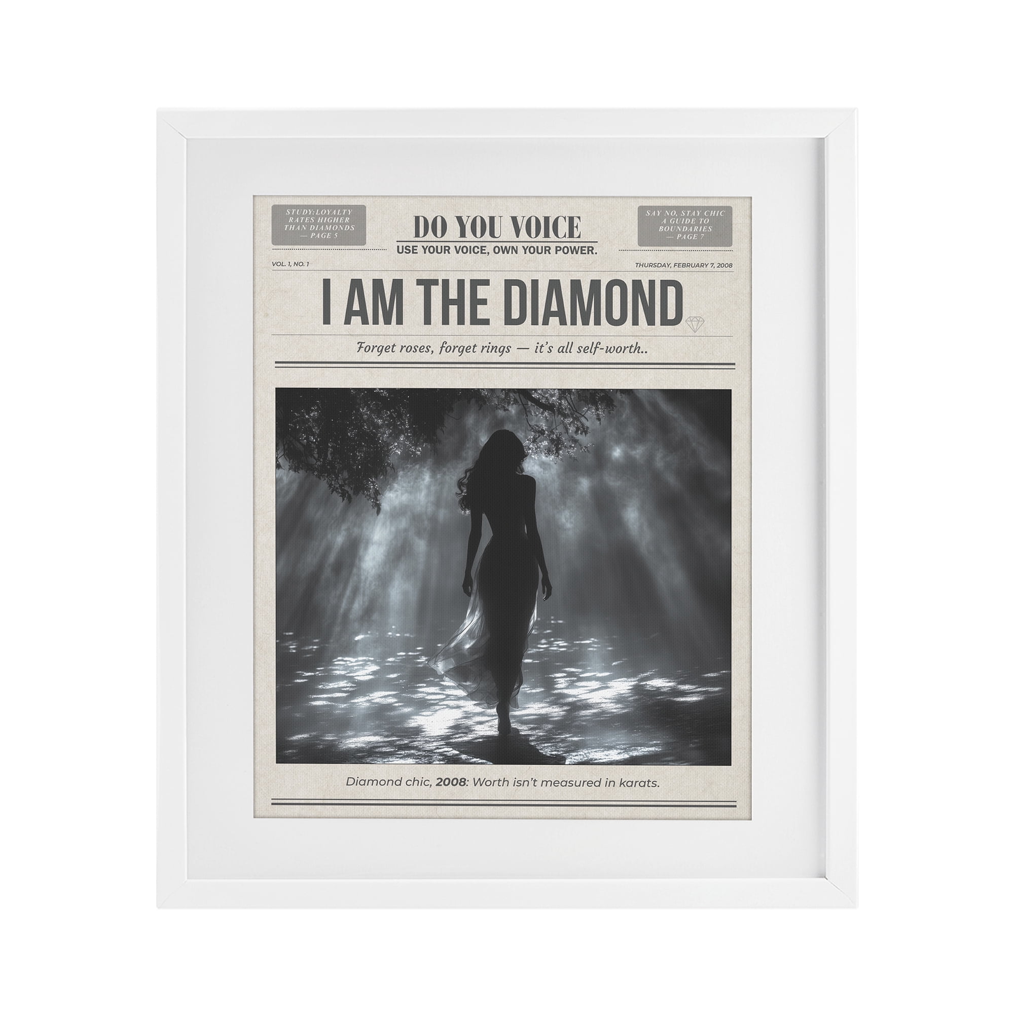Stupell Industries Diamond Chic Newspaper White Framed Print Under Glass, design by A Barefoot Stylist