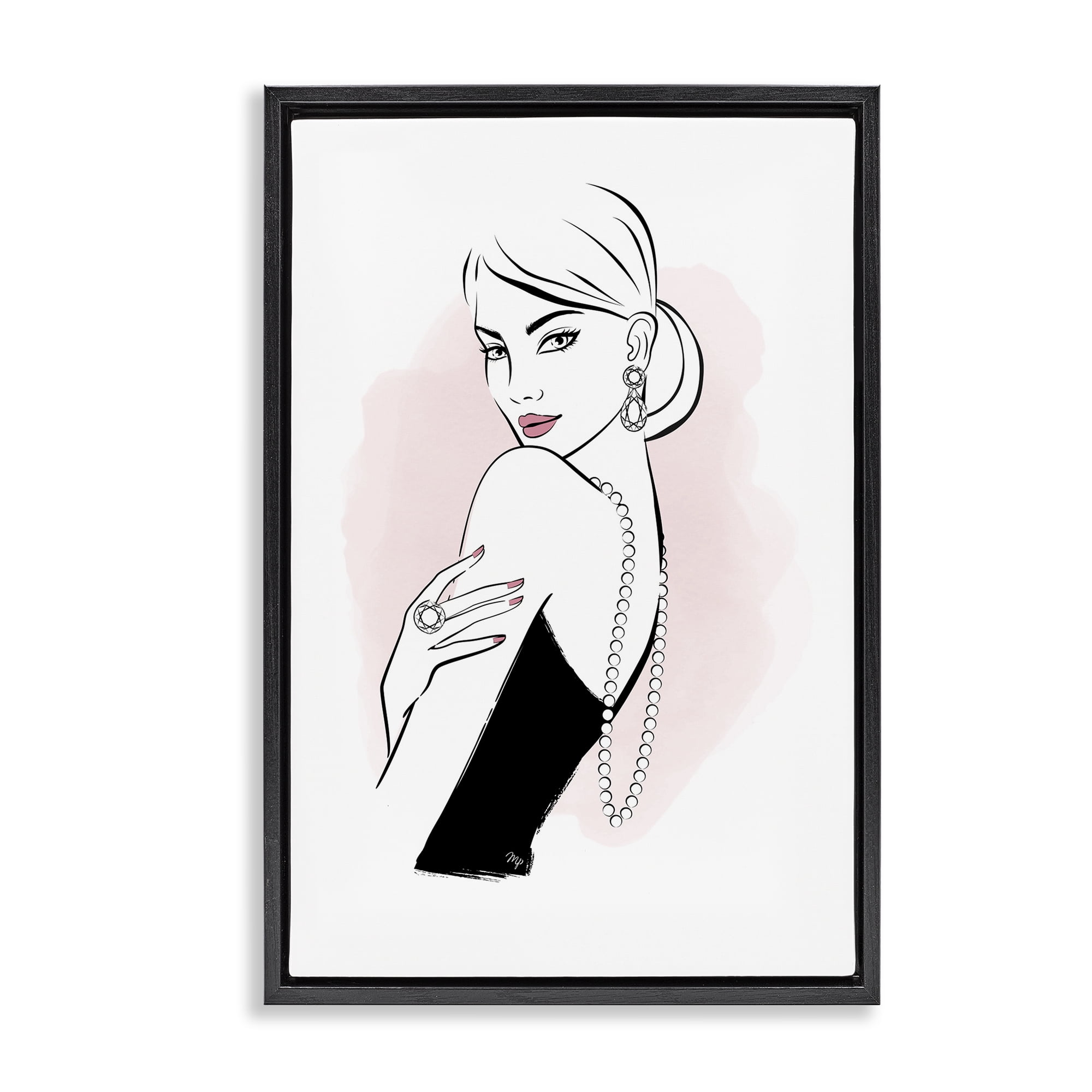 Stupell Industries Diamond Jewelry Girl Novelty Painting Black Floater Framed Art Print Wall Art, 21 x 31