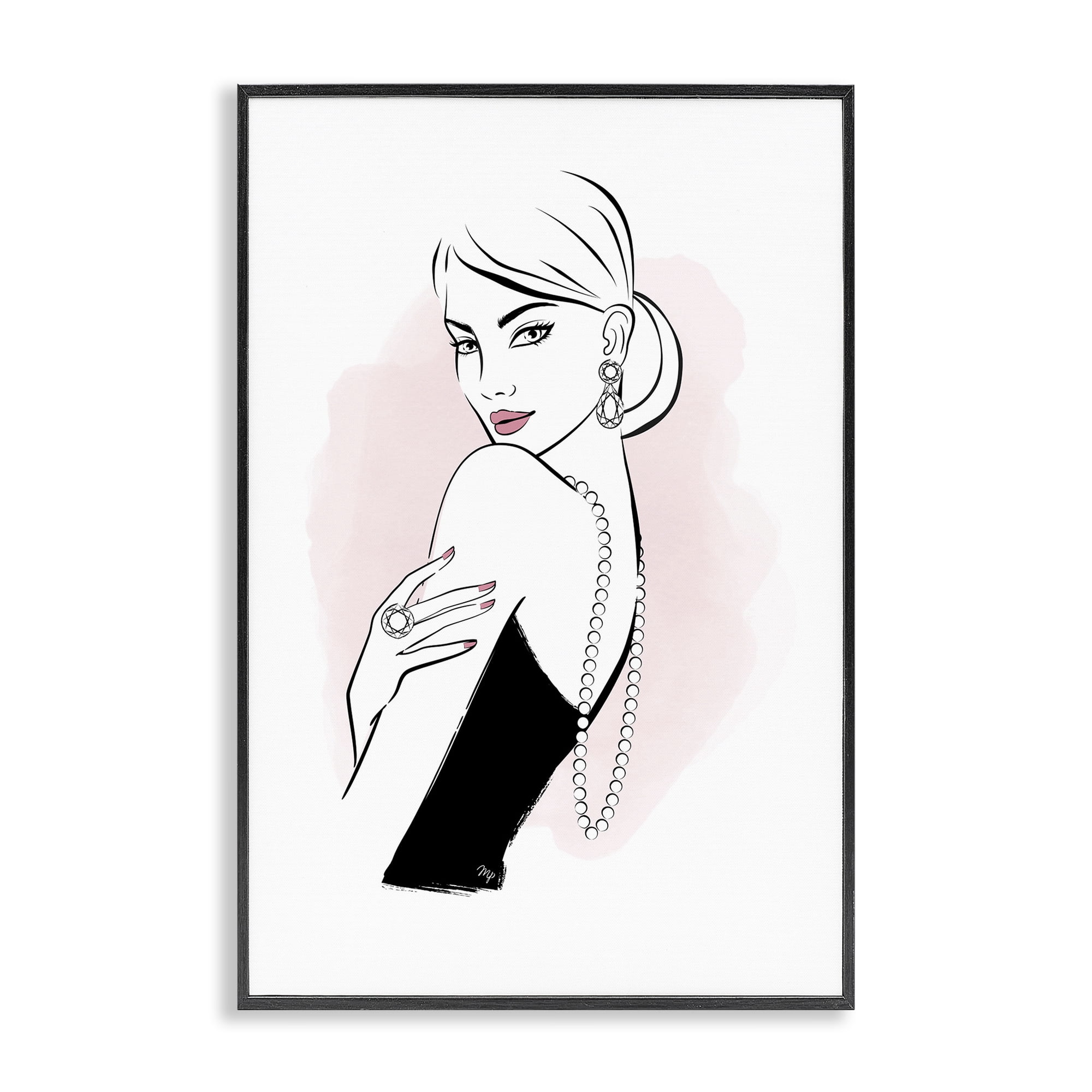 Stupell Industries Diamond Jewelry Girl Novelty Painting Black Framed Art Print Wall Art, 12 x 18