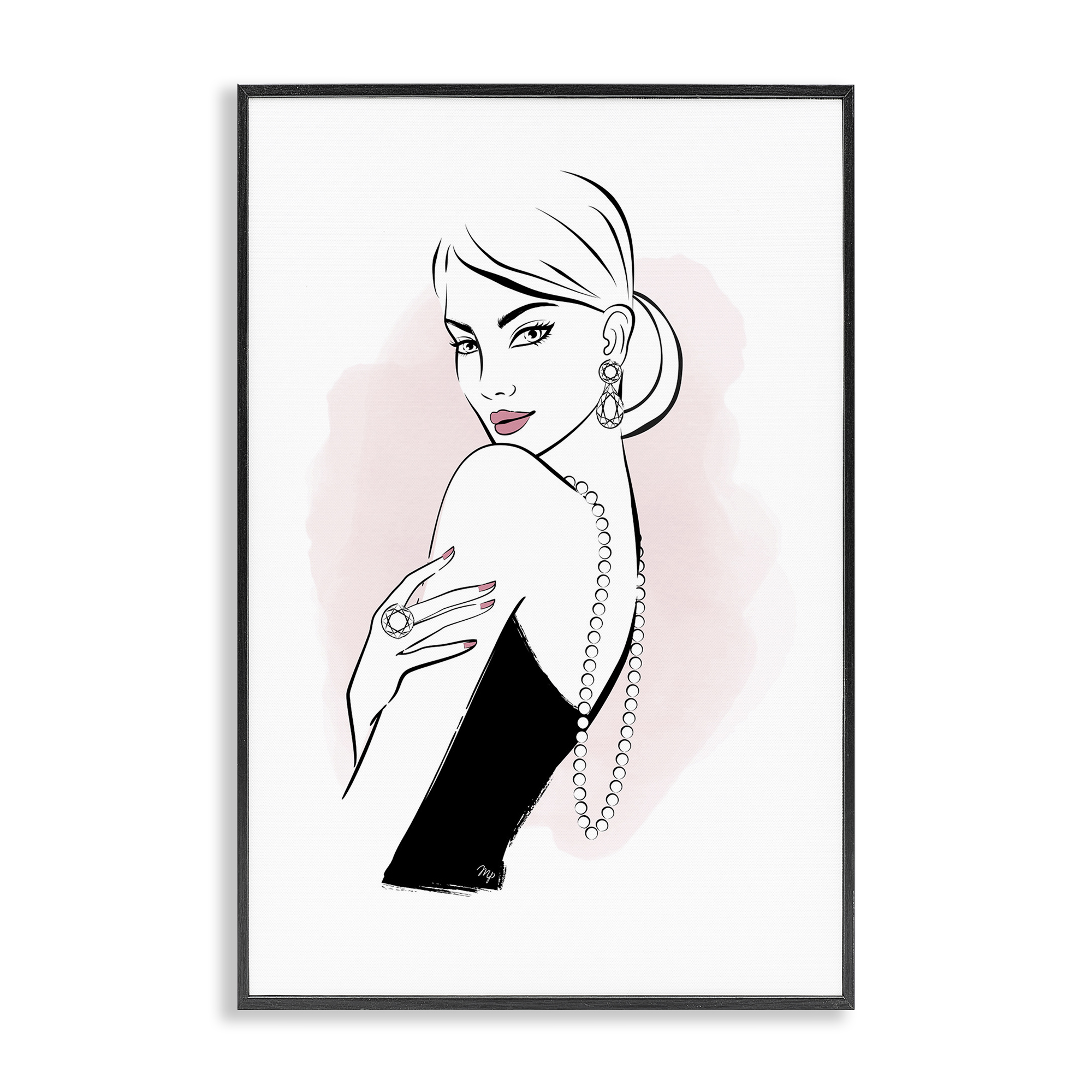 Stupell Industries Diamond Jewelry Girl Novelty Painting Black Framed Art Print Wall Art, 16 x 24