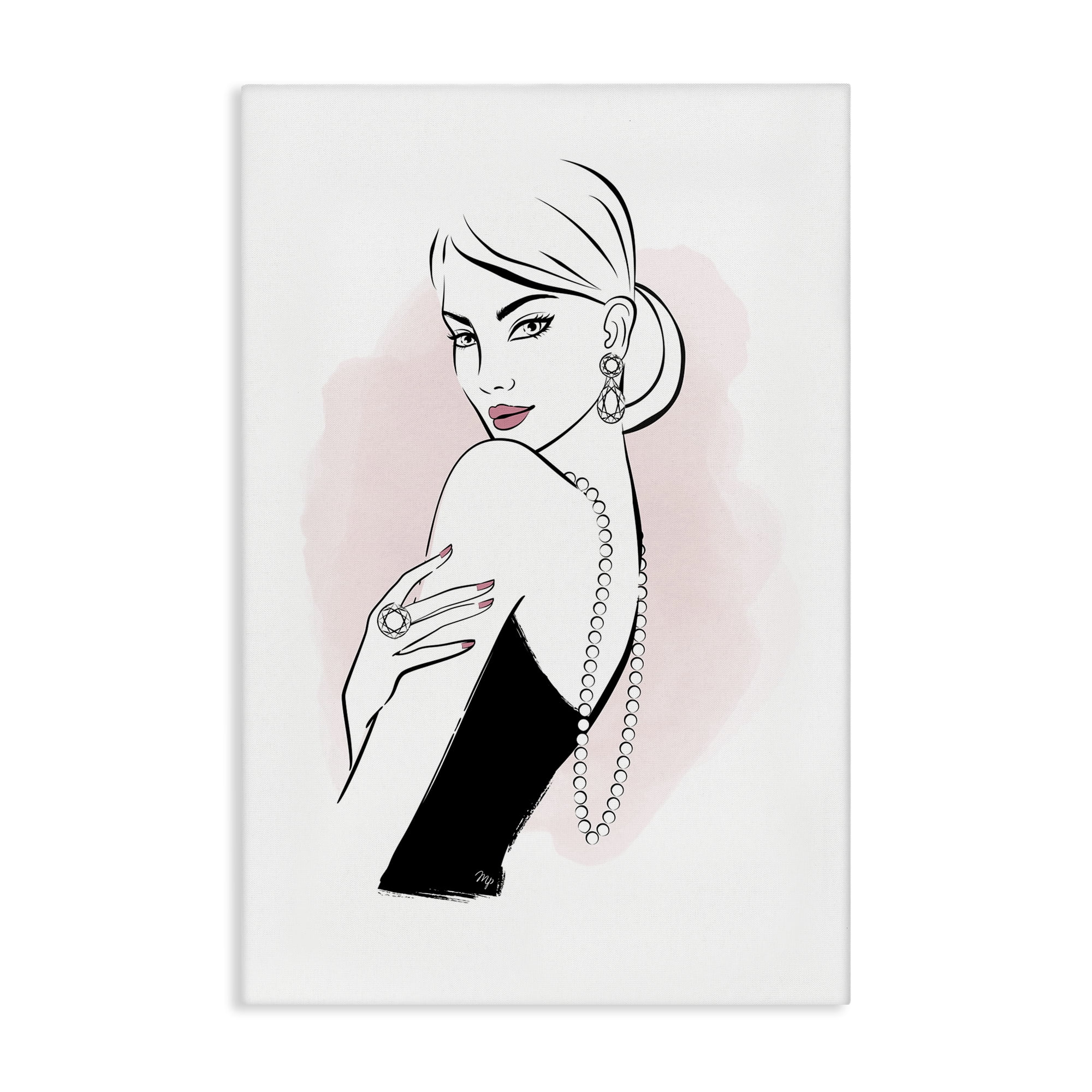 Stupell Industries Diamond Jewelry Girl Novelty Painting Gallery Wrapped Canvas Art Print Wall Art, 20 x 30