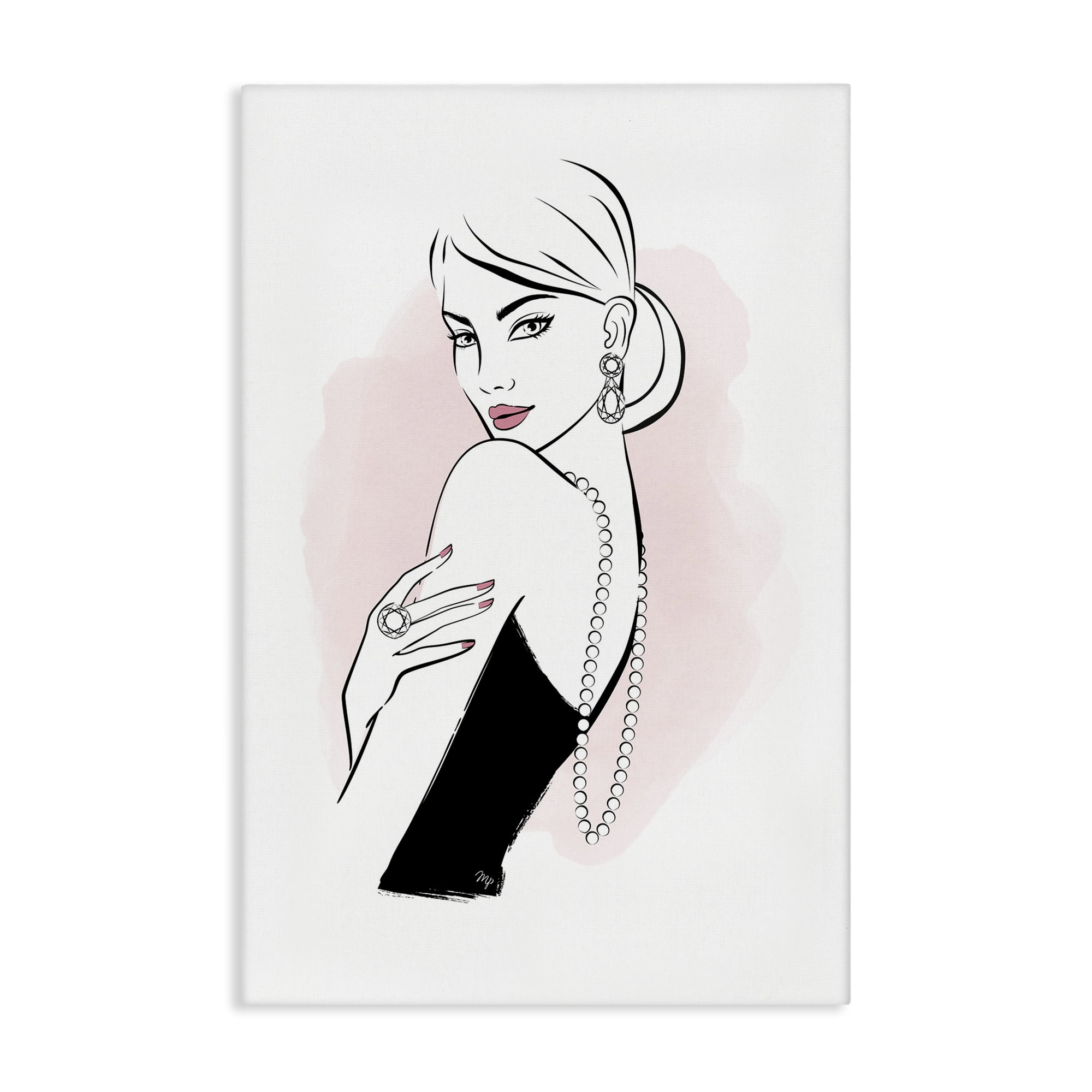 Stupell Industries Diamond Jewelry Girl Novelty Painting Gallery Wrapped Canvas Art Print Wall Art, 30 x 45