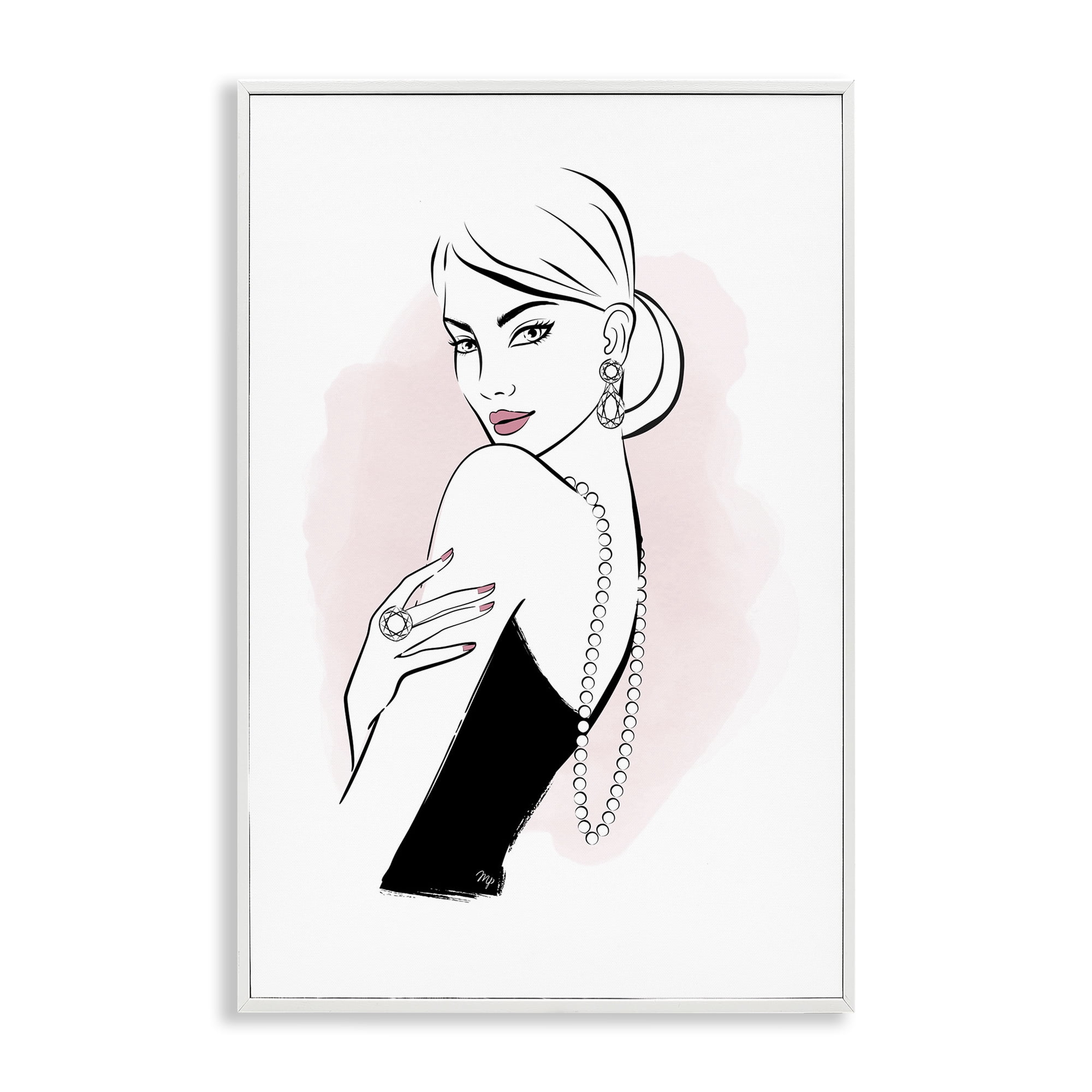 Stupell Industries Diamond Jewelry Girl Novelty Painting White Framed Art Print Wall Art, 16 x 24