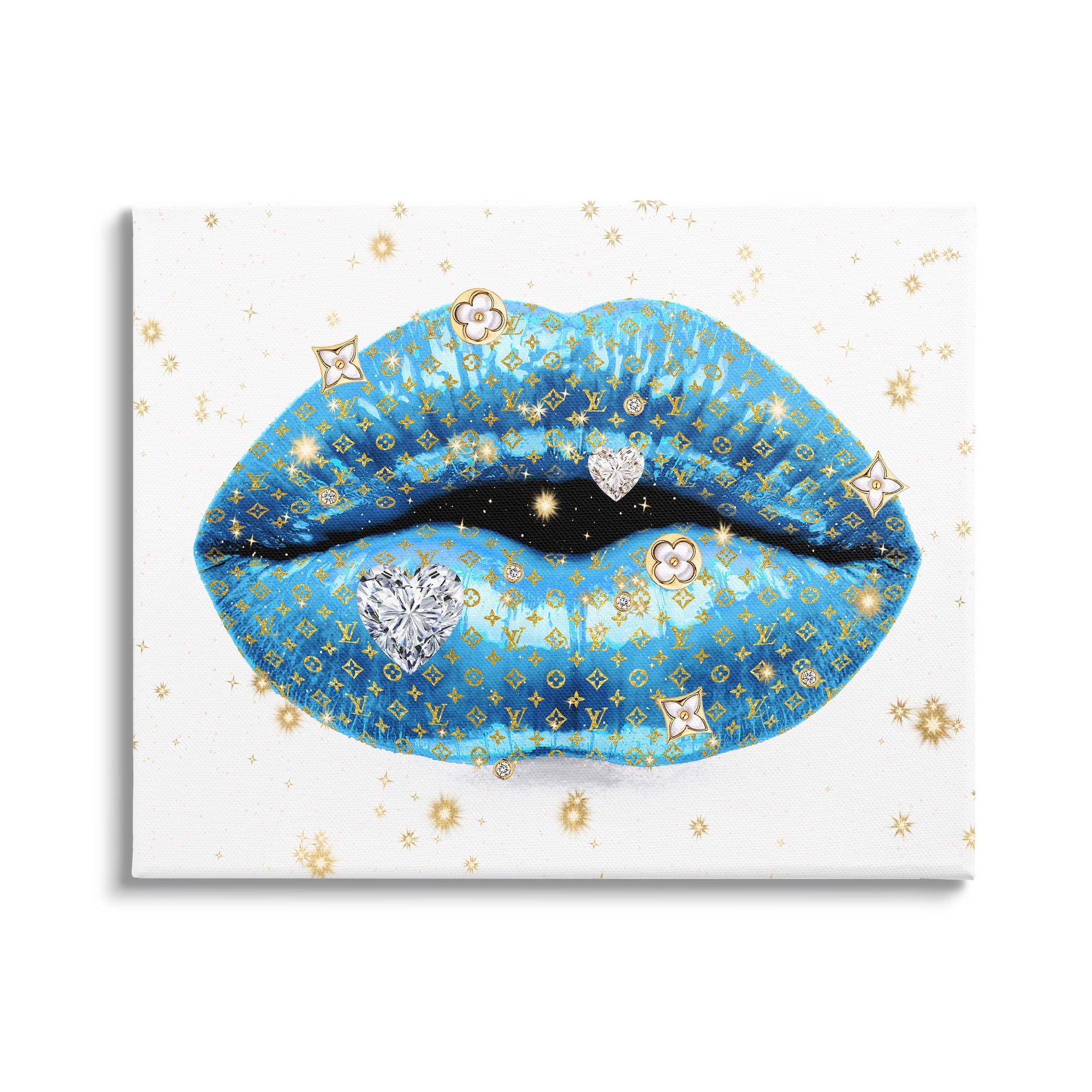 Stupell Industries Diamond Jewelry Glam Detail Bold Blue Lips Canvas Wall Art, 40 x 30, Design by Madeline Blake