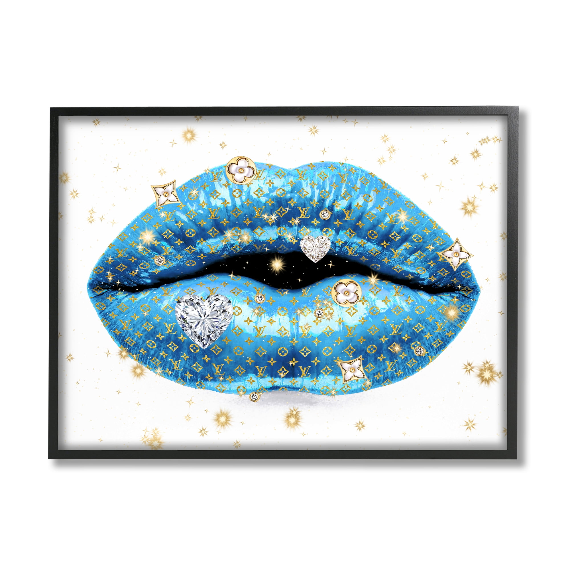 Stupell Industries Diamond Jewelry Glam Detail Bold Blue Lips Framed Wall Art, 14 x 11, Design by Madeline Blake