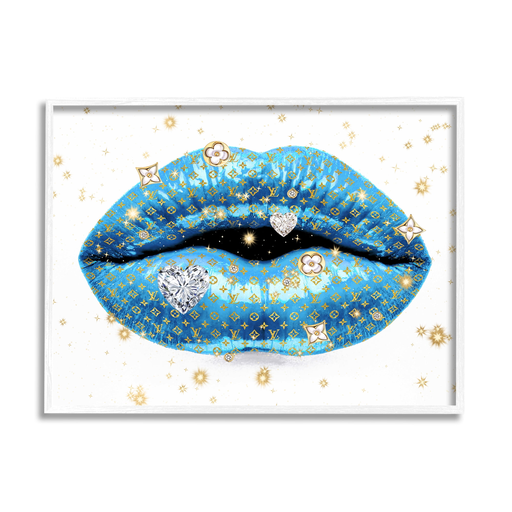 Stupell Industries Blue Lipstick Glam Makeup Lips Fashion Design Framed  Wall Art, 14 x 11, Design by Madeline Blake 
