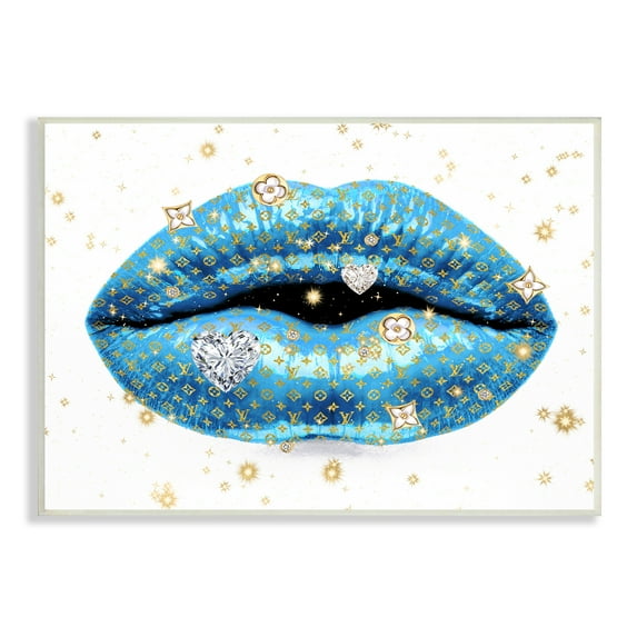 Stupell Industries Diamond Jewelry Glam Detail Bold Blue Lips Wood Wall Art, 15 x 10, Design by Madeline Blake