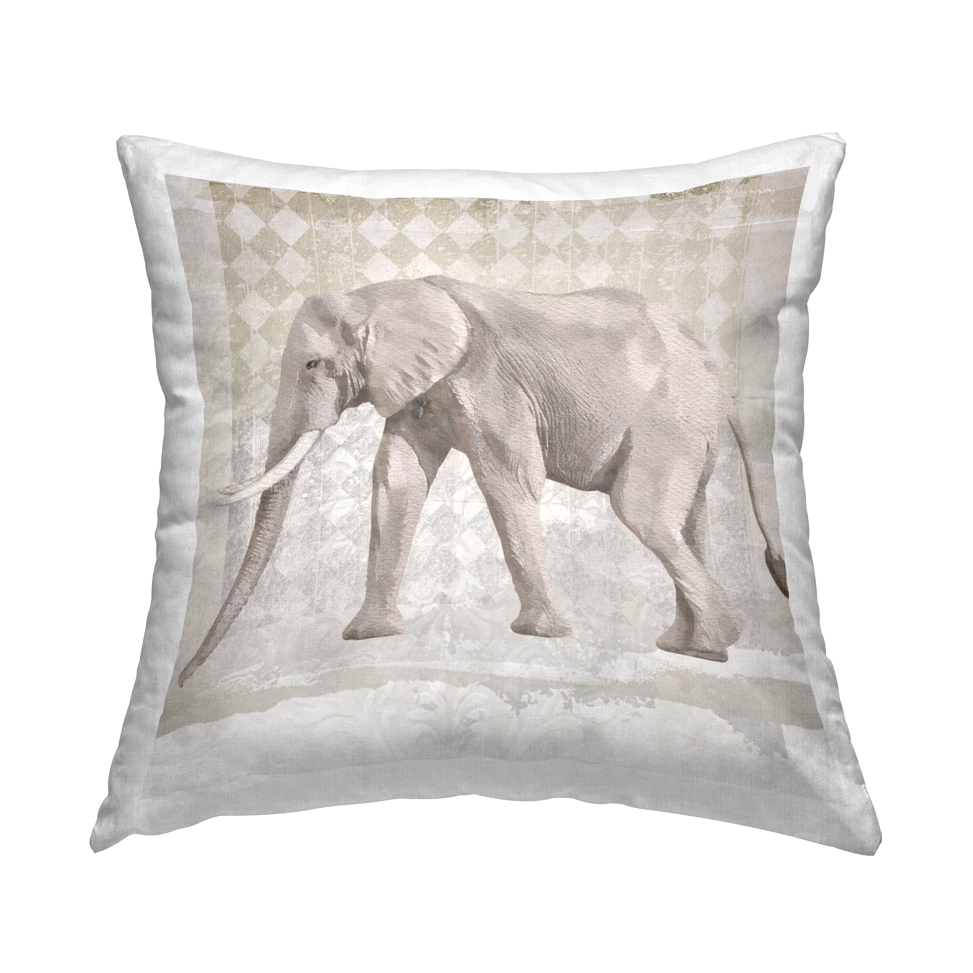 Stupell Industries Diamond Pattern Traditional Elephant Printed Throw Pillow Design by Karen Smith