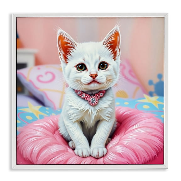 Stupell Industries Diamonds & Cuddles Kitten White Framed Giclee Art design by Tabz Jones, 24 x 24