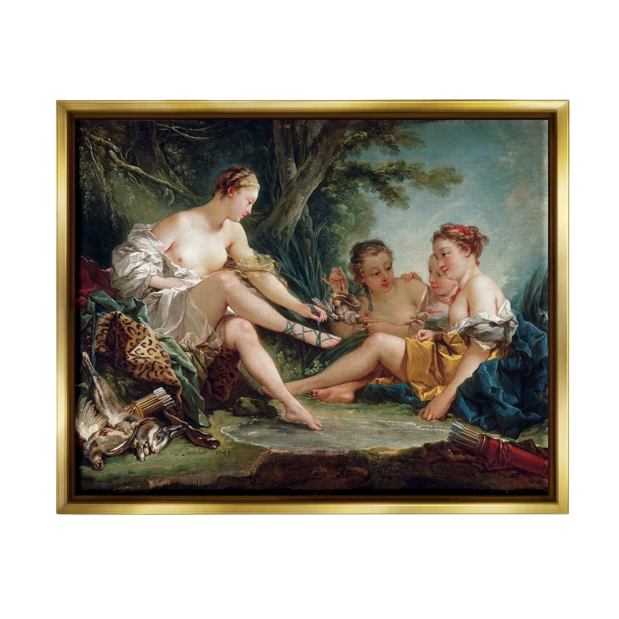 Stupell Industries Diana After the Hunt Francois Boucher Classic Painting Painting Metallic Gold Floating Framed Canvas Print Wall Art, Design by one1000paintings