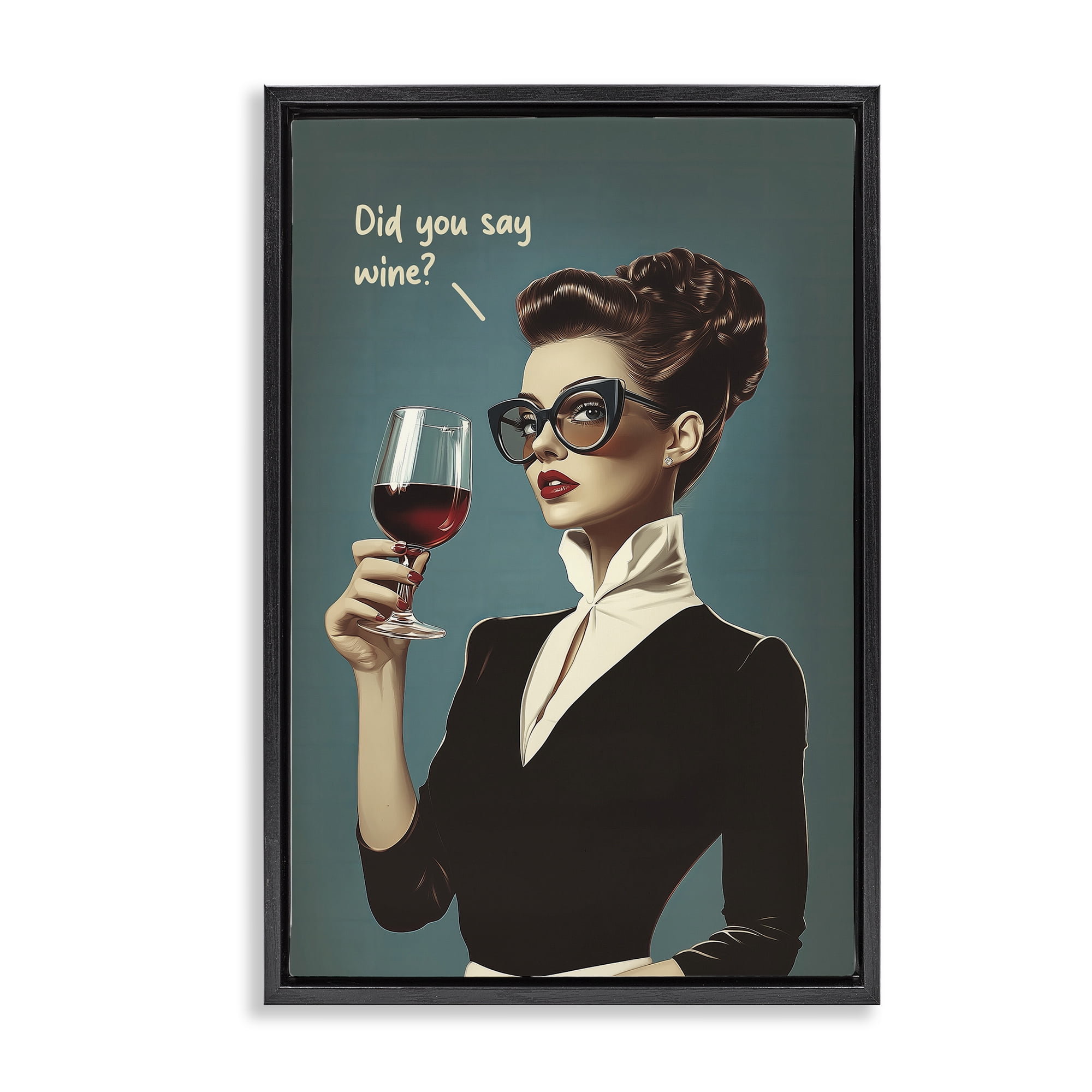 Stupell Industries Did You Say Wine Black Framed Floater Canvas Wall Art, design by Andreas Magnusson