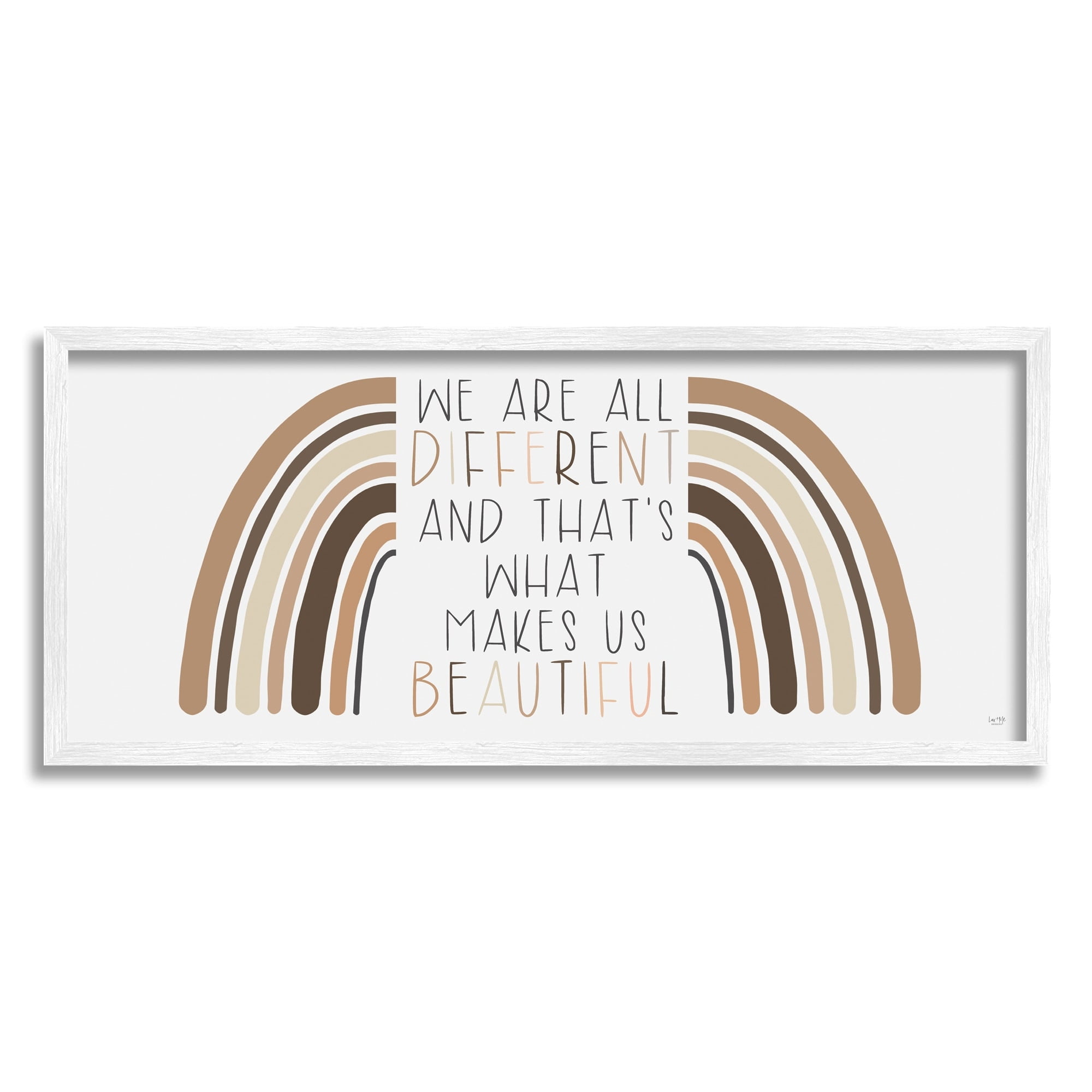 Stupell Industries Different Is Beautiful Motivational Quote Neutral Tone Rainbow Graphic Art White Framed Art Print Wall Art, 24x10, by Lux + Me Designs