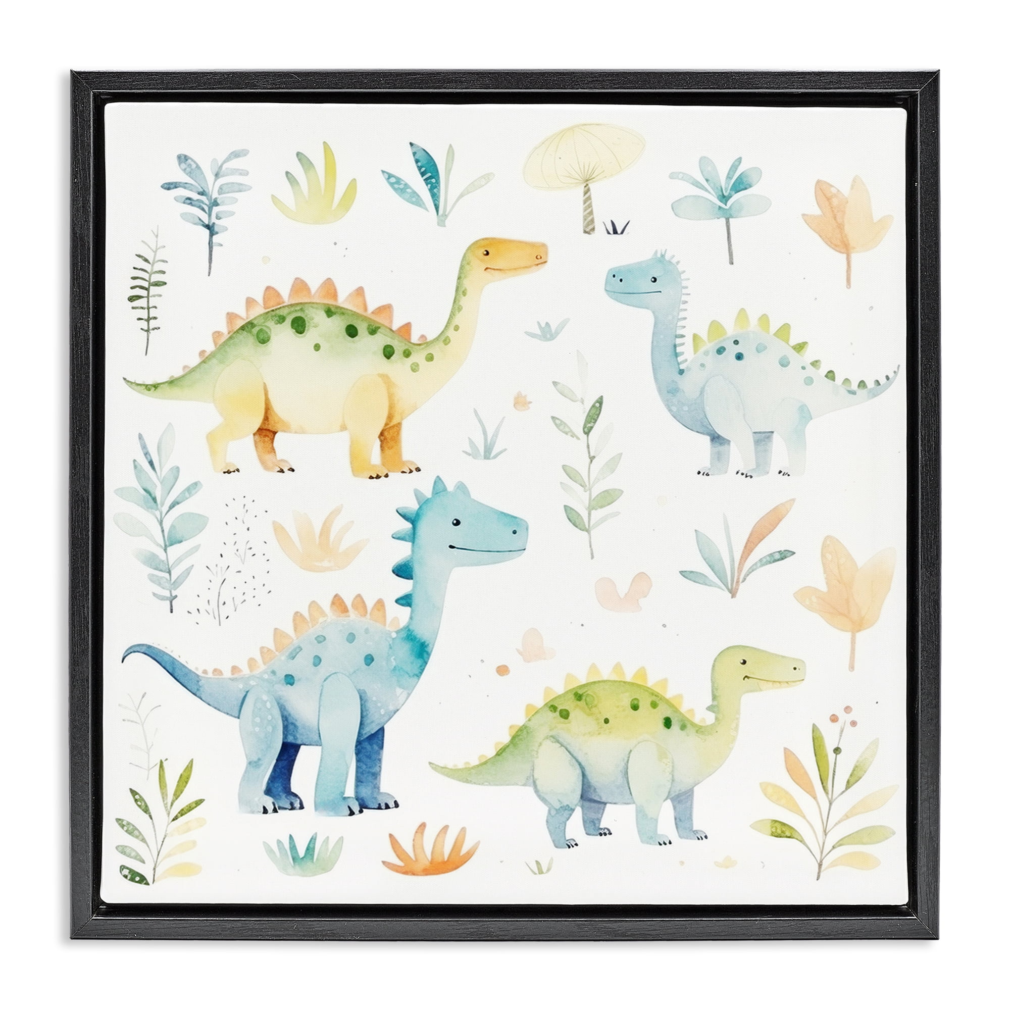 Stupell Industries Different Dinosaur Wonders Black Framed Floater Canvas Wall Art, design by Lazar Studio