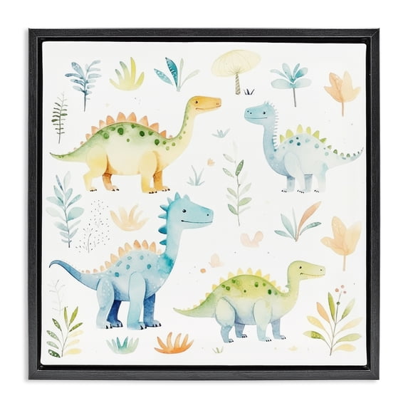 Stupell Industries Cottage Different Dinosaur Wonders Black Floating Frame Canvas Art, 18 x 18, by Lazar Studio
