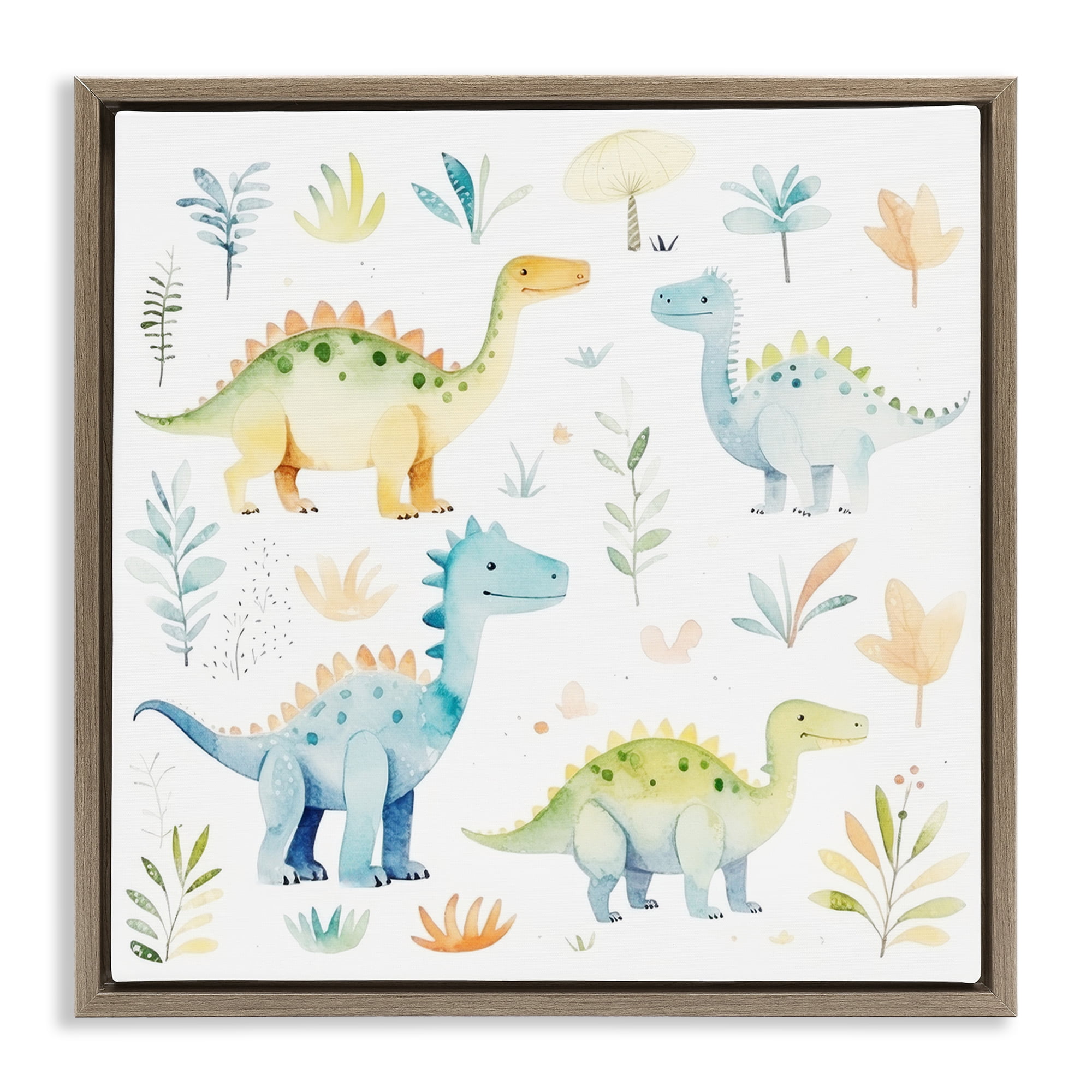 Stupell Industries Different Dinosaur Wonders Brown Framed Floater Canvas Wall Art, design by Lazar Studio