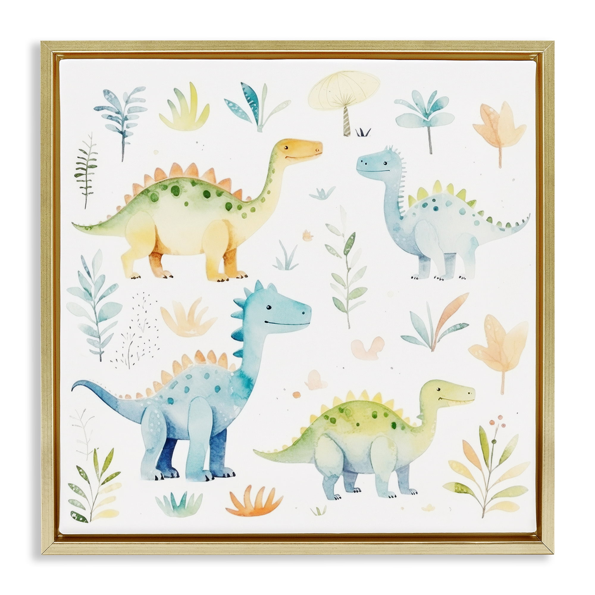 Stupell Industries Different Dinosaur Wonders Gold Framed Floater Canvas Wall Art, design by Lazar Studio