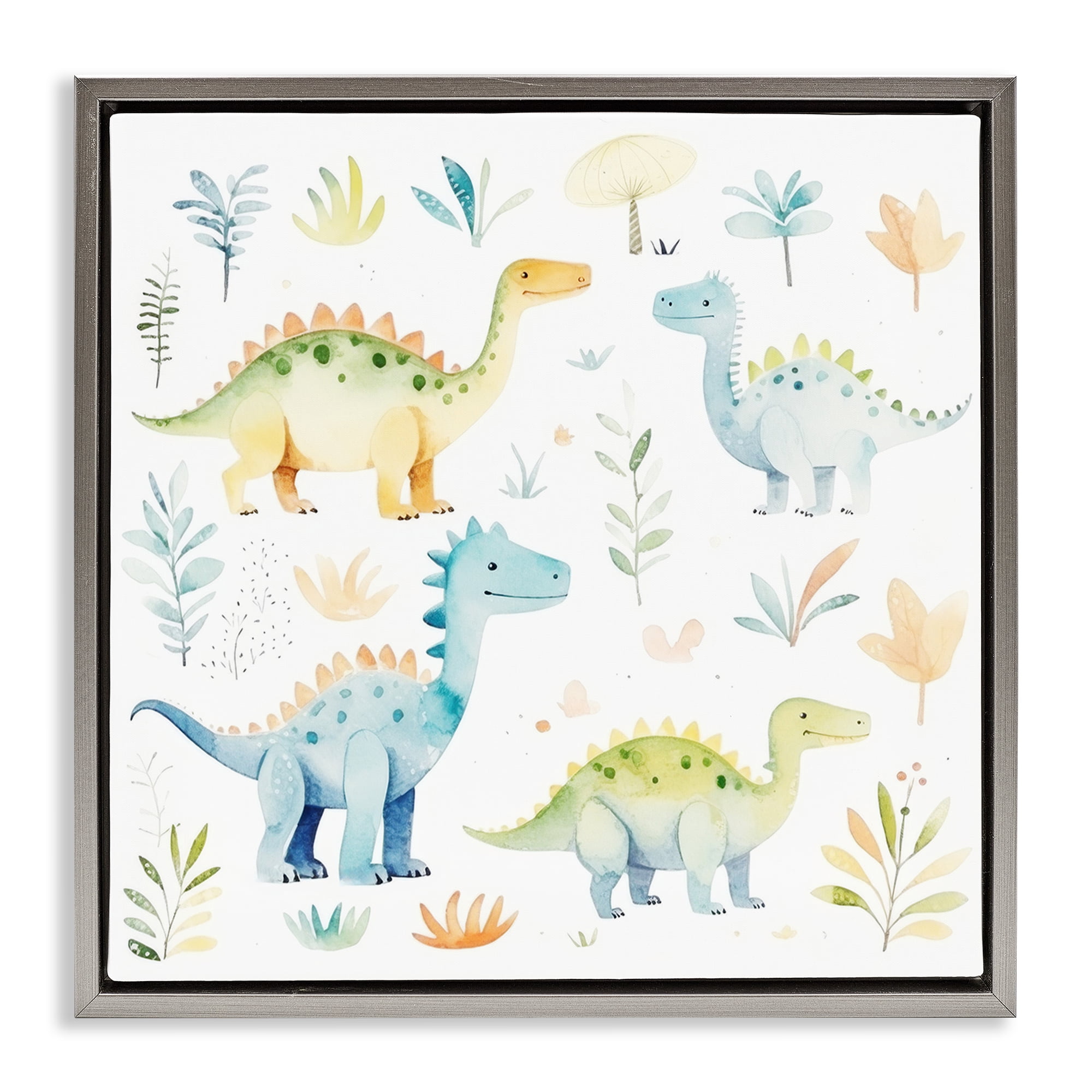Stupell Industries Different Dinosaur Wonders Gray Framed Floater Canvas Wall Art, design by Lazar Studio