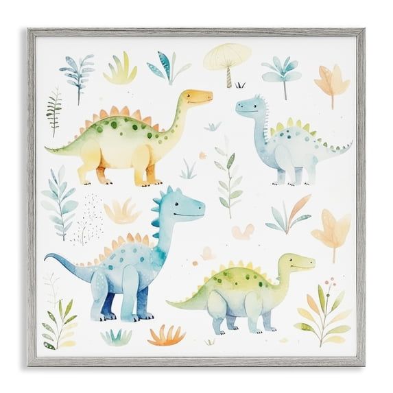 Stupell Industries Cottage Different Dinosaur Wonders Gray Framed Giclee Art, 24 x 24, by Lazar Studio