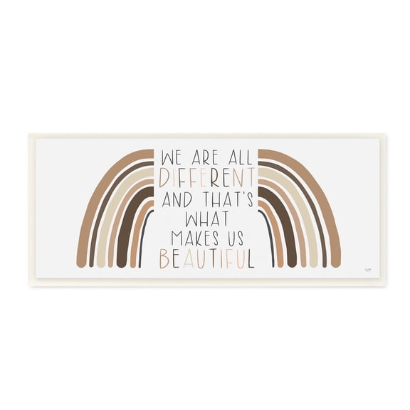 Stupell Industries Different Is Beautiful Motivational Quote Neutral Tone Rainbow, 17 x 7, Design by Lux + Me Designs