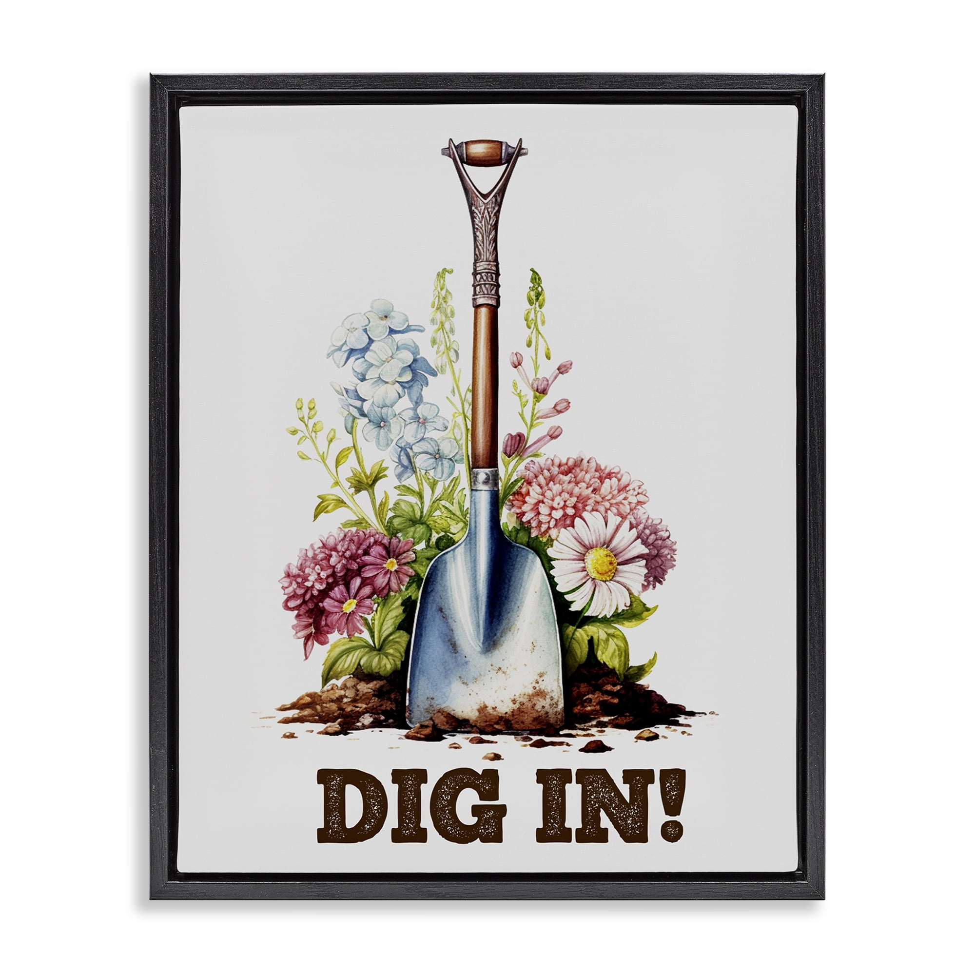 Stupell Industries Dig In Gardening Phrase Plants & Flowers Painting Black Floater Framed Canvas Art Print Wall Art, 17 x 21