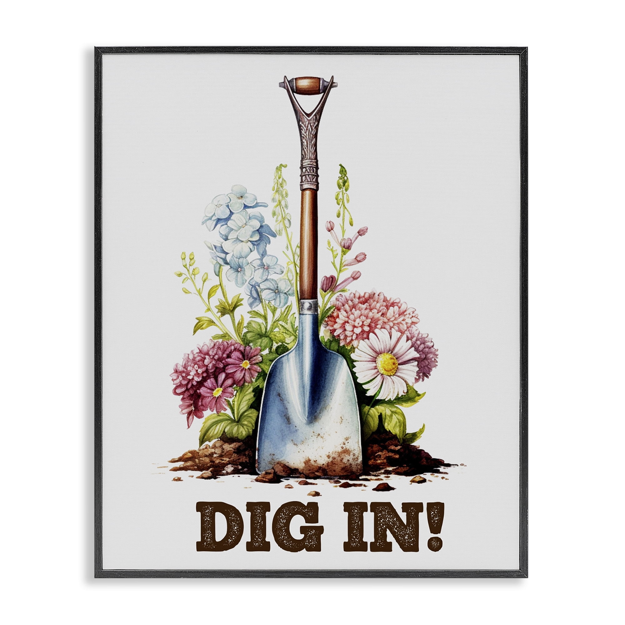 Stupell Industries Dig In Gardening Phrase Plants & Flowers Painting Black Framed Art Print Wall Art, 11 x 14