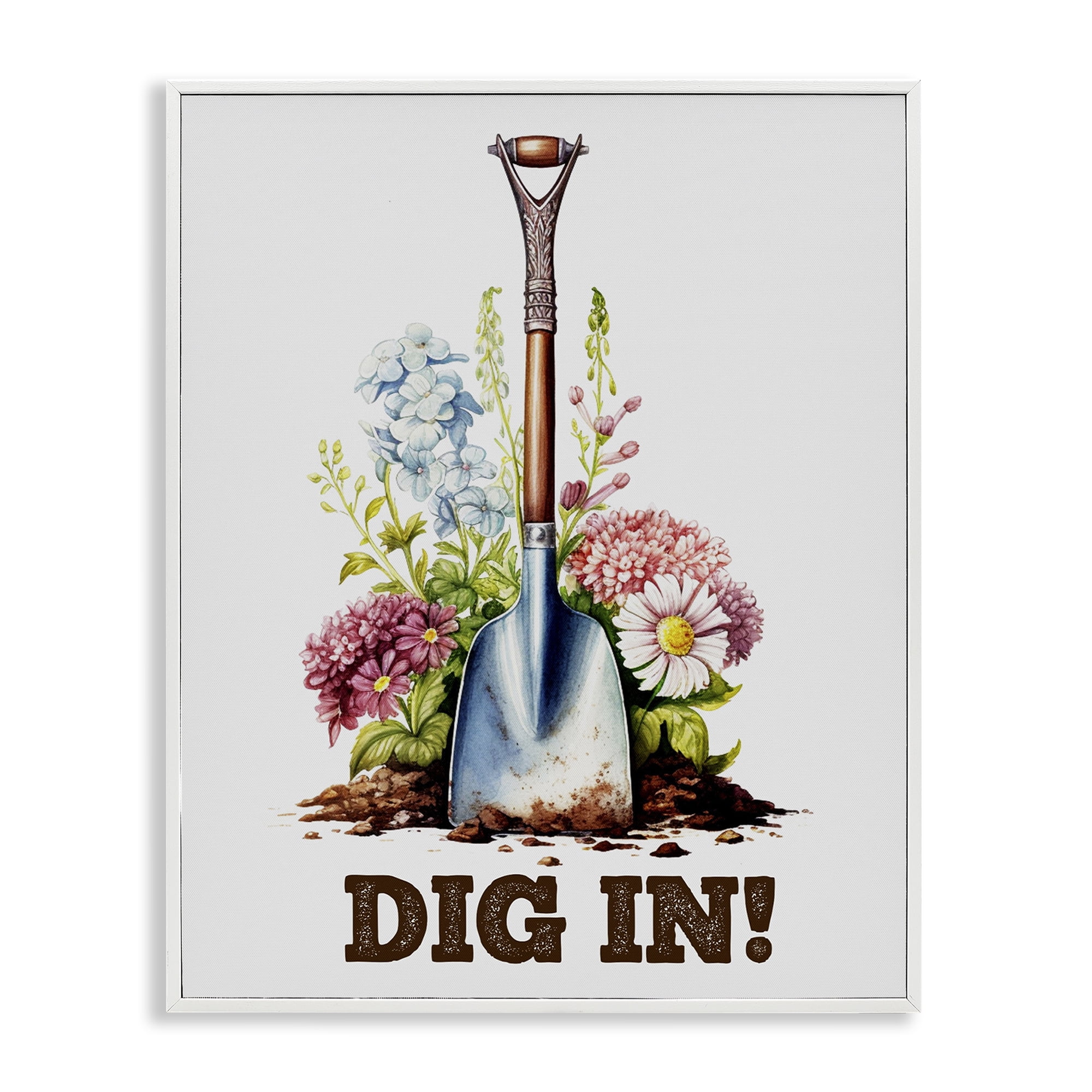 Stupell Industries Dig In Gardening Phrase Plants & Flowers Painting White Framed Art Print Wall Art, 11 x 14