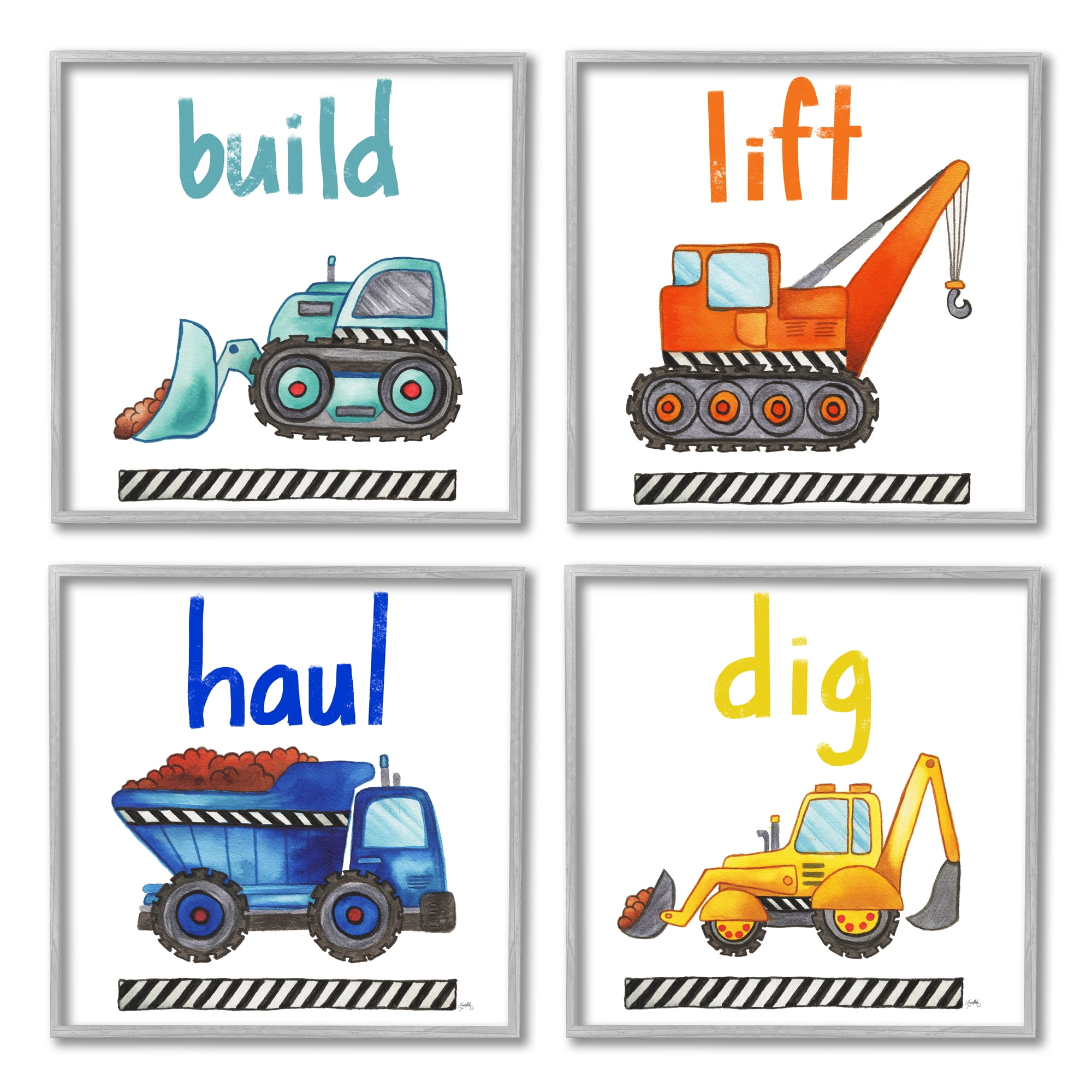 Stupell Industries Dig Lift Haul Build Kids' Construction Truck Vehicles, 12 x 12, Design by Elizabeth Medley
